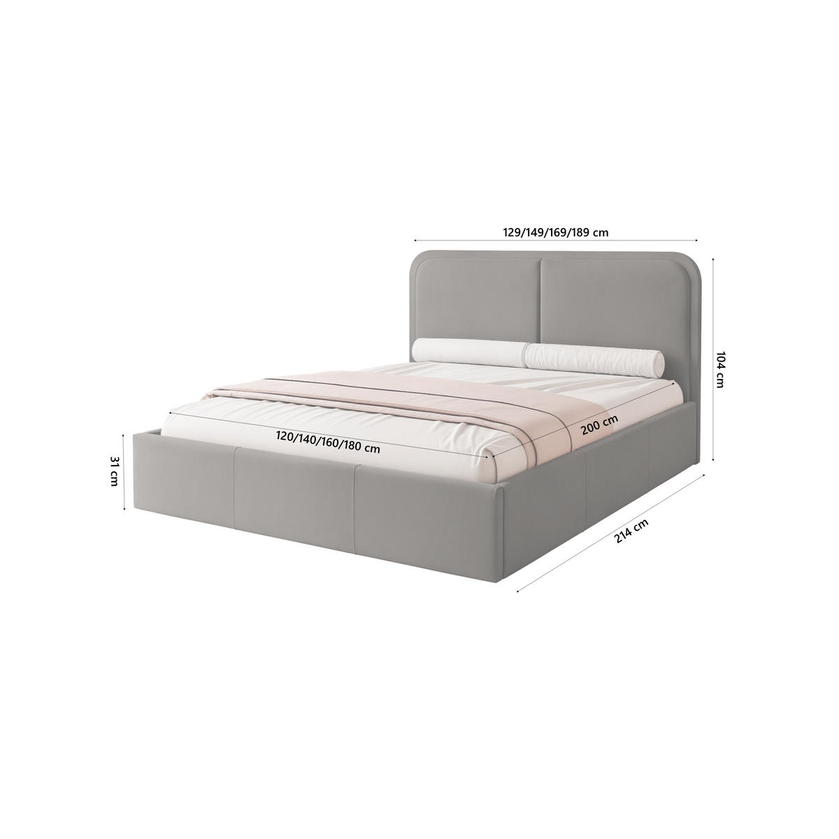 POLSTERBETT OLLEO 160x200 cm, Dunkelgrau - Dunkelgrau, Textil (160/200cm) - Fedve