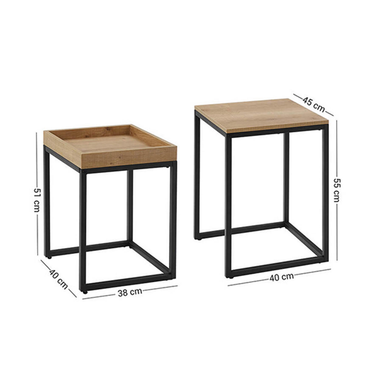 BEISTELLTISCH-SET 2 Stück - Braun, Metall (40/45/55cm) - A2A Home