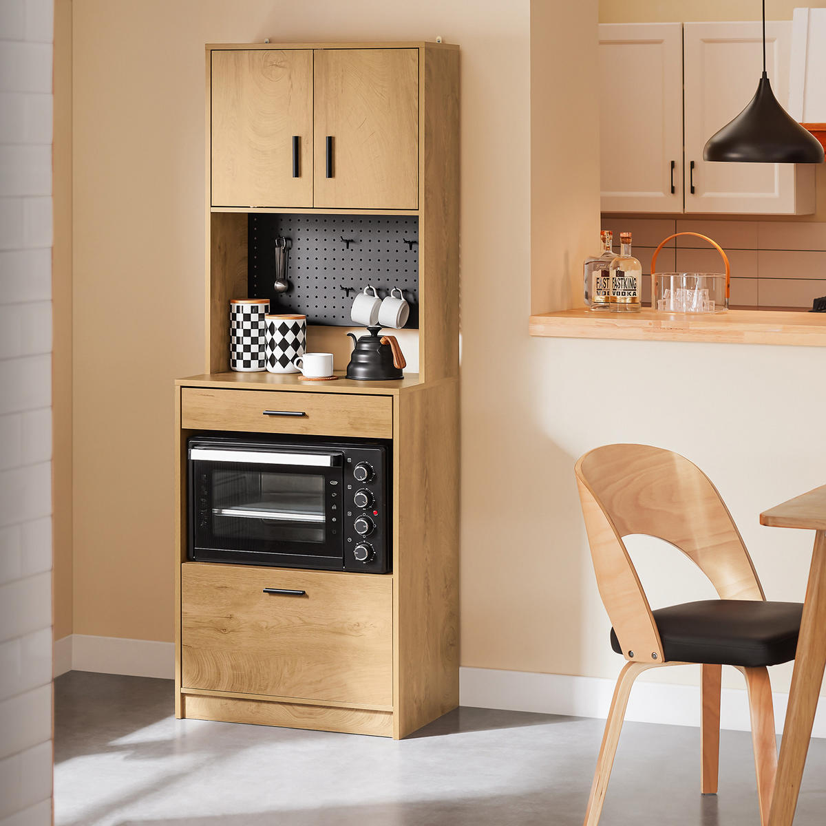 MIKROWELLENSCHRANK Natur - Naturfarben, Holzwerkstoff/Metall (60/170/40cm) - SoBuy