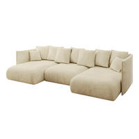 WOHNLANDSCHAFT mit Schlaffunktion und Bettkasten ONESK-U 304x165x40 Beige Velours - Beige, Holzwerkstoff/Kunststoff (304/90/165cm) - ALTDECOR