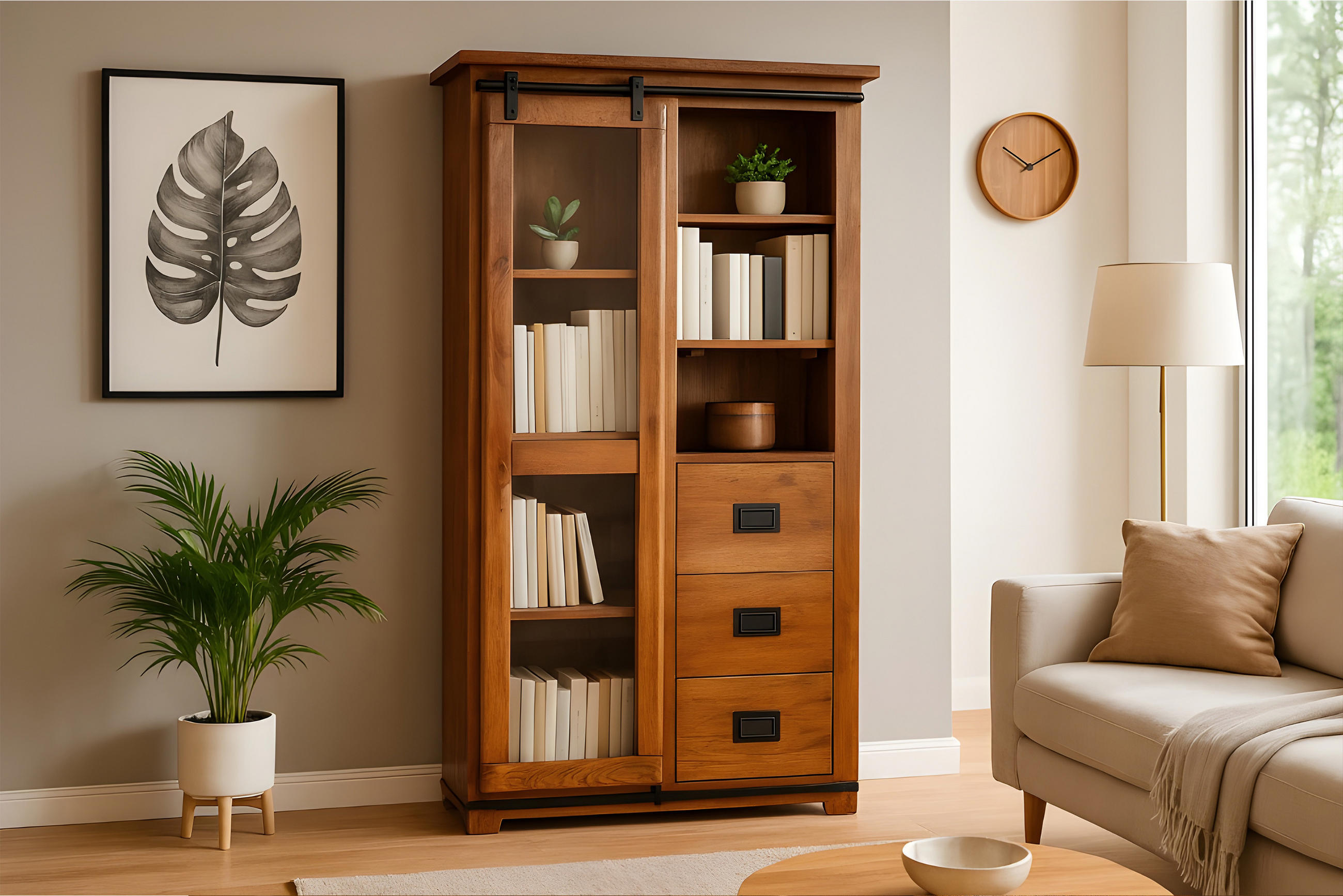 HIGHBOARD LIBRO - Braun/Naturfarben, Akazienholz/Holz (100/175/45cm) - SAM