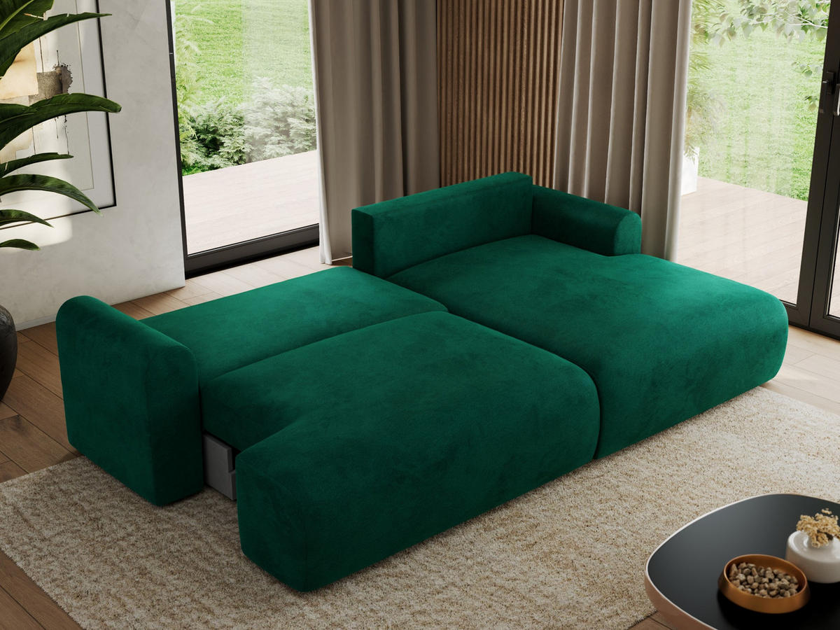 ECKSCHLAFSOFA TONO L Dunkelgrün Velvet - rechts - Dunkelgrün/Schwarz, Kunststoff/Textil (150/260cm) - MKS
