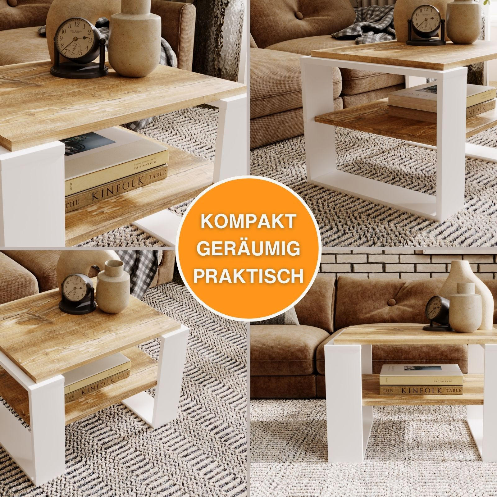 COUCHTISCH Kaja63 63/42/53,8 - Kiefer Milford/Weiß, Holzwerkstoff (54/63/42cm) - RAUMHIRSCH FURNITURE