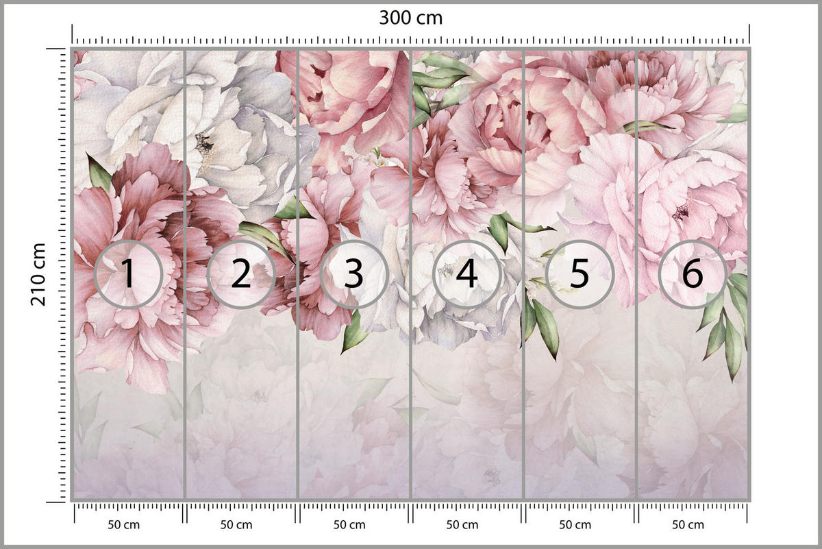 FOTOTAPETE für Schlafzimmer Rosa Zarte Pfingstrosen Natur 300x210 - Violett/Rosa, Papier (300/210cm) - Muralo