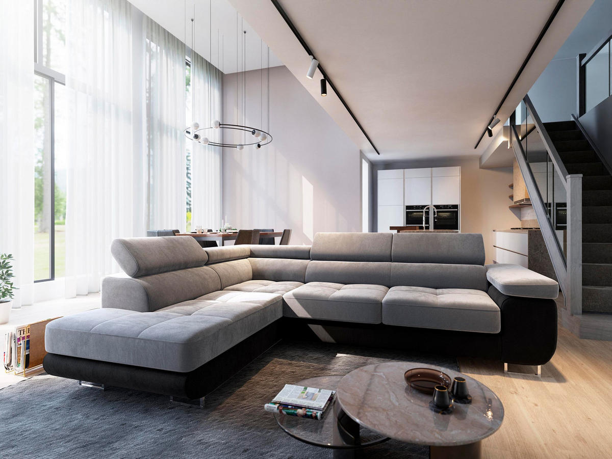 ROHOVÁ SEDAČKA SELVA světle šedá - stříbrná/světle šedá, dřevo/kompozitní dřevo (275/202cm) - MASSENO