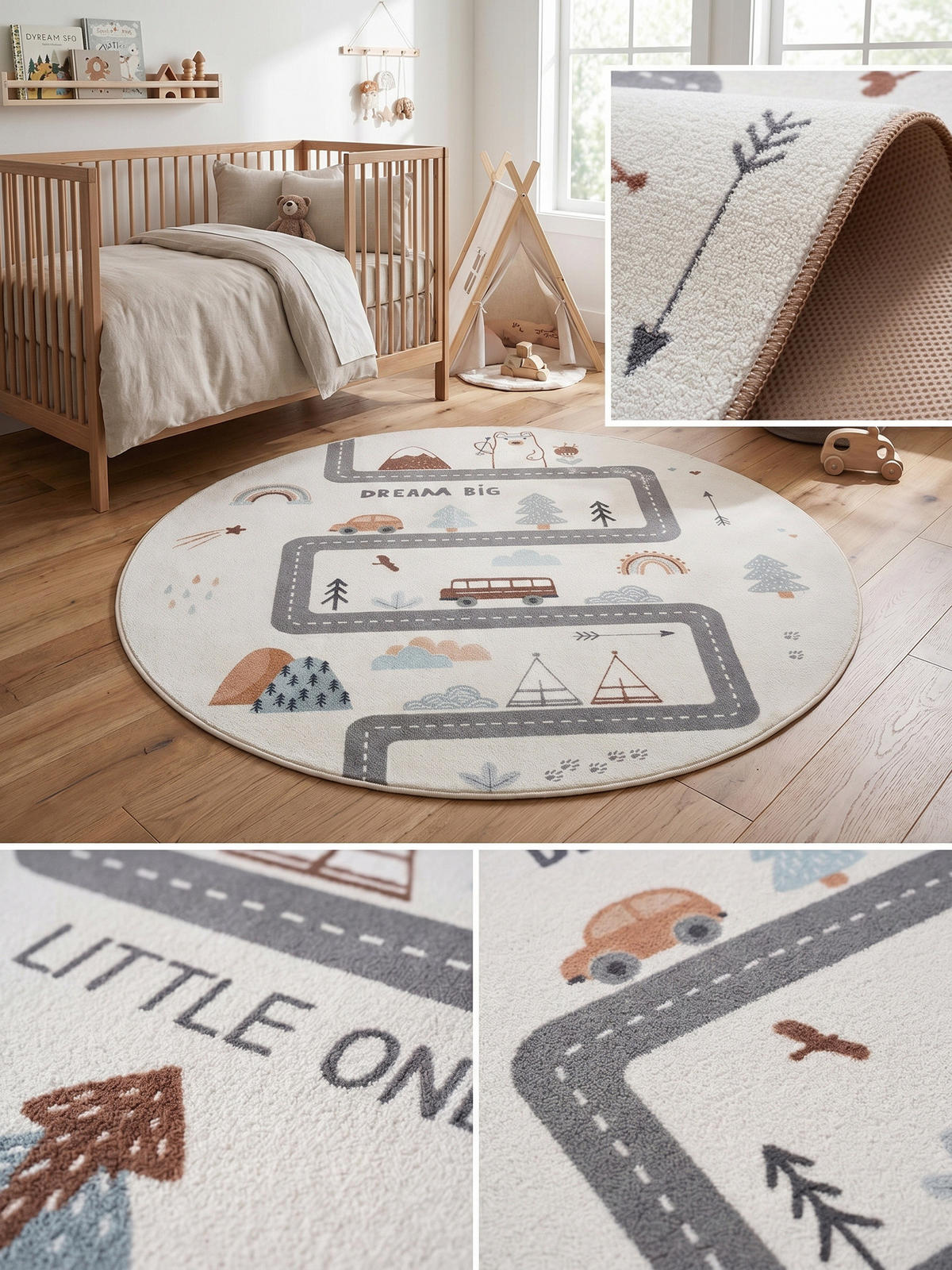 SPIELTEPPICH Waschbar TINO in Creme, mit Straßenkarten-Motiv, Ø 160 cm - Beige, Textil (160/160cm) - KADIMA DESIGN