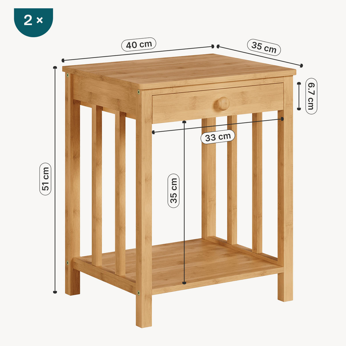 BEISTELLTISCH-SET 2 TLG. Ranua - Naturfarben, Holz (35/40/51cm) - [en.casa]