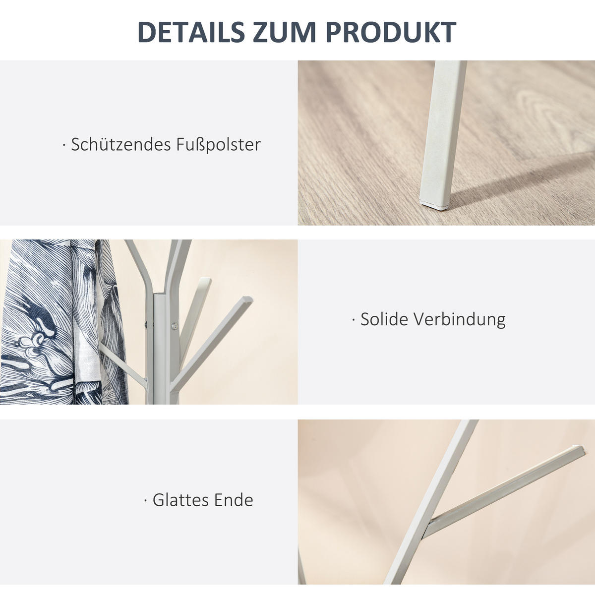 GARDEROBENSTÄNDER - Weiß, Holzwerkstoff/Metall (45/180/45cm) - HOMCOM