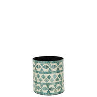 BLUMENTOPF PERLE - Schilf/Rottan/Bambus - Blau - Ø 14 cm - Blau, Naturmaterialien (14/15cm) - J-Line
