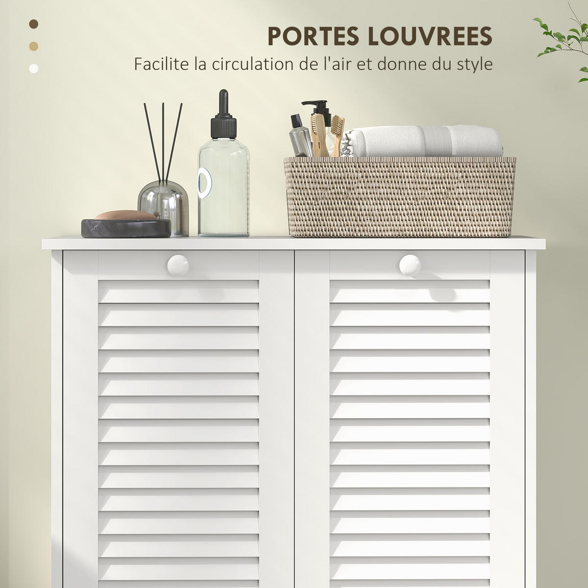 MIDISCHRANK DE-17347 2 Wäschekörbe mit Lamellentüren Weiß - Weiß, Holzwerkstoff (70/73/38cm) - ComfortXL