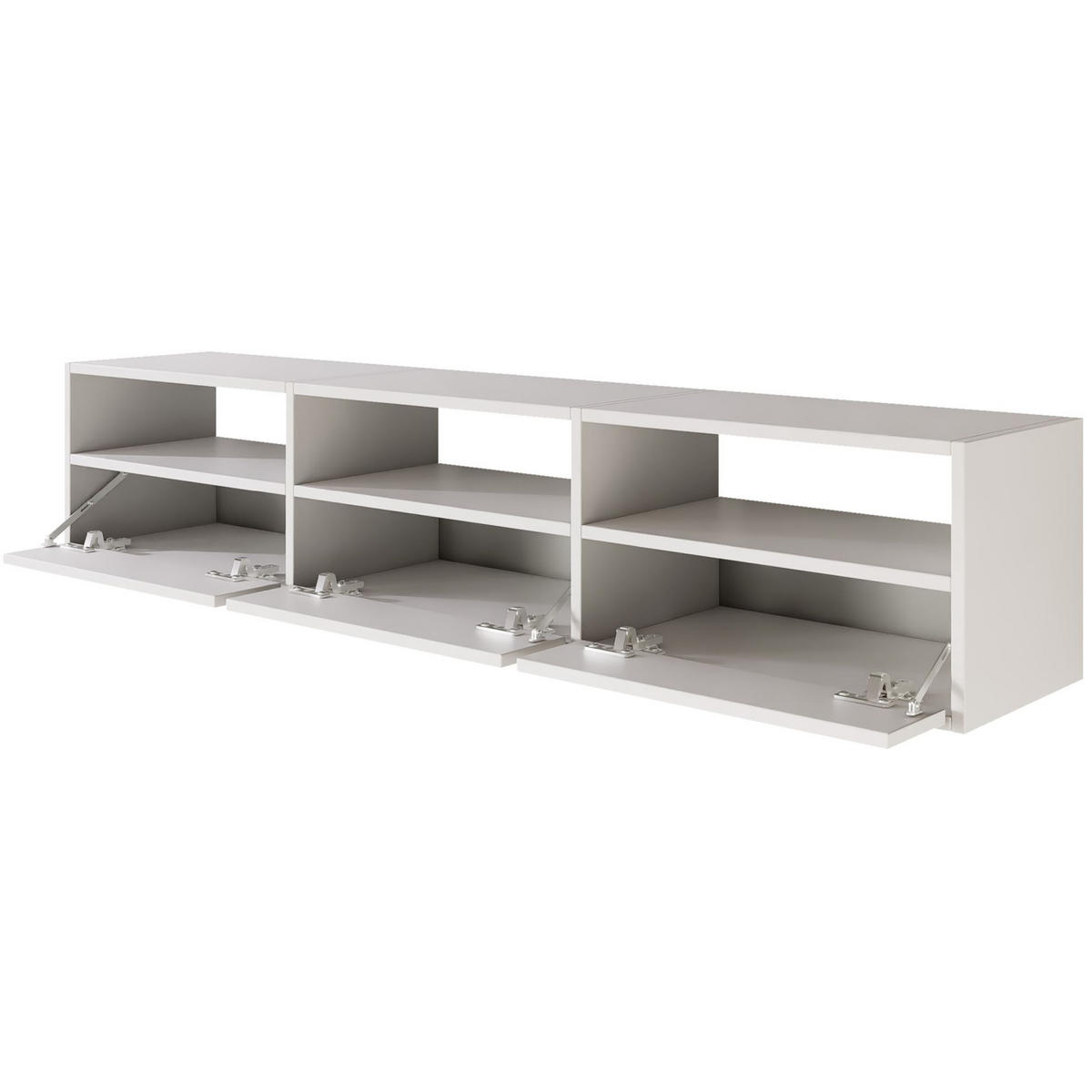 TV-LOWBOARD hängend, 3 Klappen und Ablagen, Weiß, 150 cm - Weiß, Holzwerkstoff (150.1/30/30cm) - Selsey