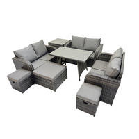 GARTENMÖBELSET mit ESSTISCH,SOFA Polyrattan 9-Sitzer - Dunkelgrau/Grau, Glas/Kunststoff - Fimous