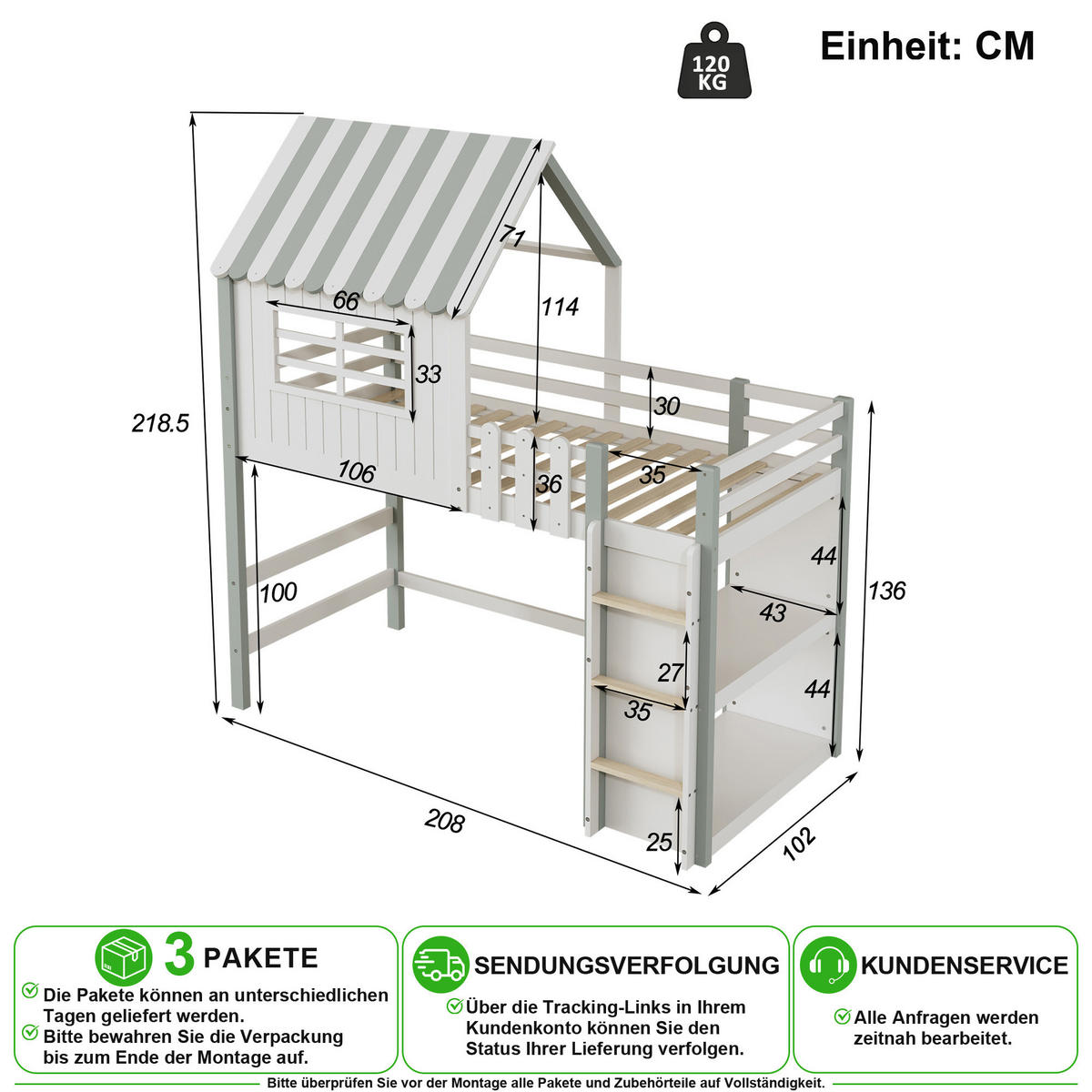 KINDERBETT 90/200 cm in Grün mit Sicherheitsleiter und Ablagefach - Grün, Holz/Holzwerkstoff (90/200cm) - CHICFURN