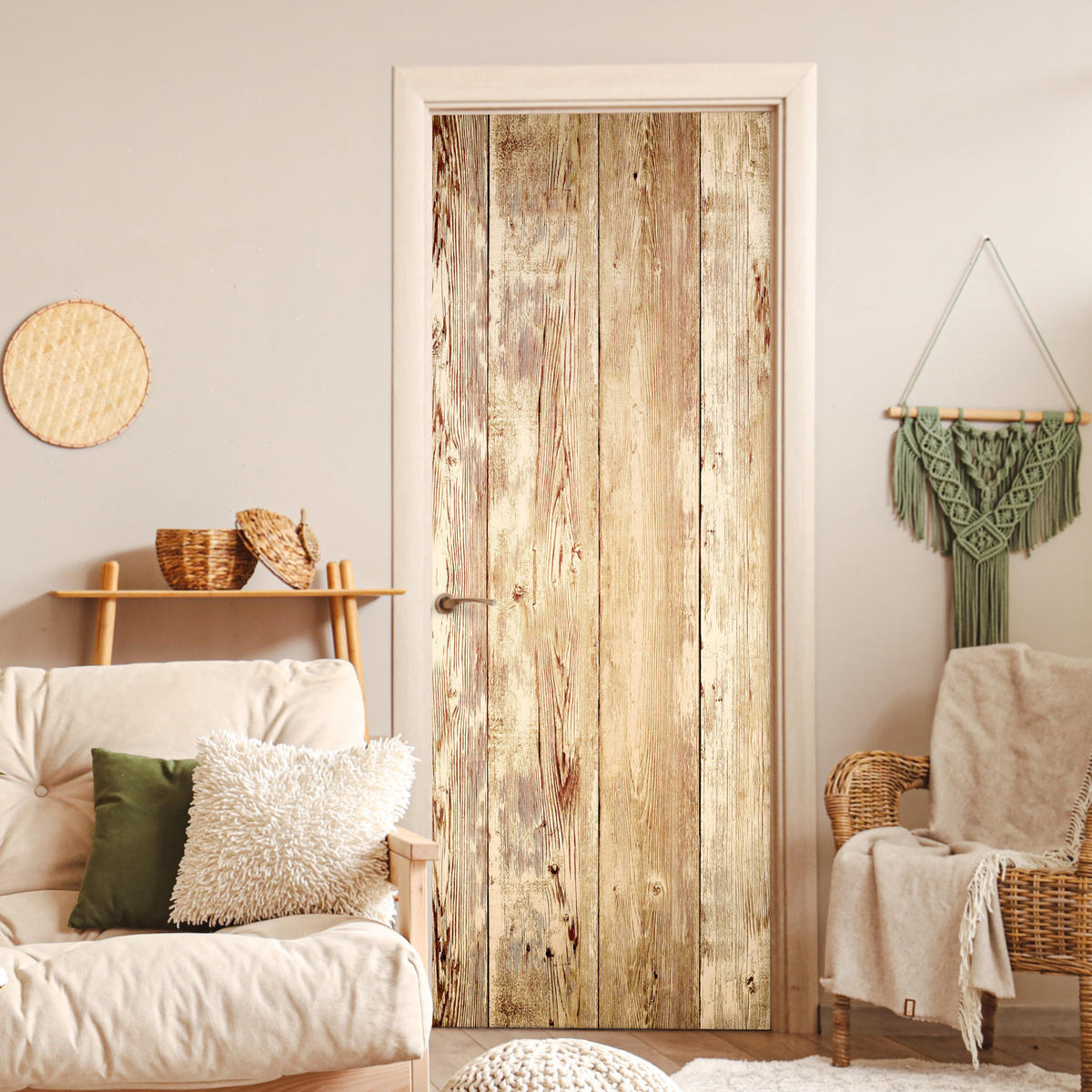 TÜRAUFKLEBER Selbstklebend - Holz - Vintage - Regal - Eiche 95x235 cm - Türtapete - Honigeiche, Kunststoff (95/0.1cm) - MuchoWow