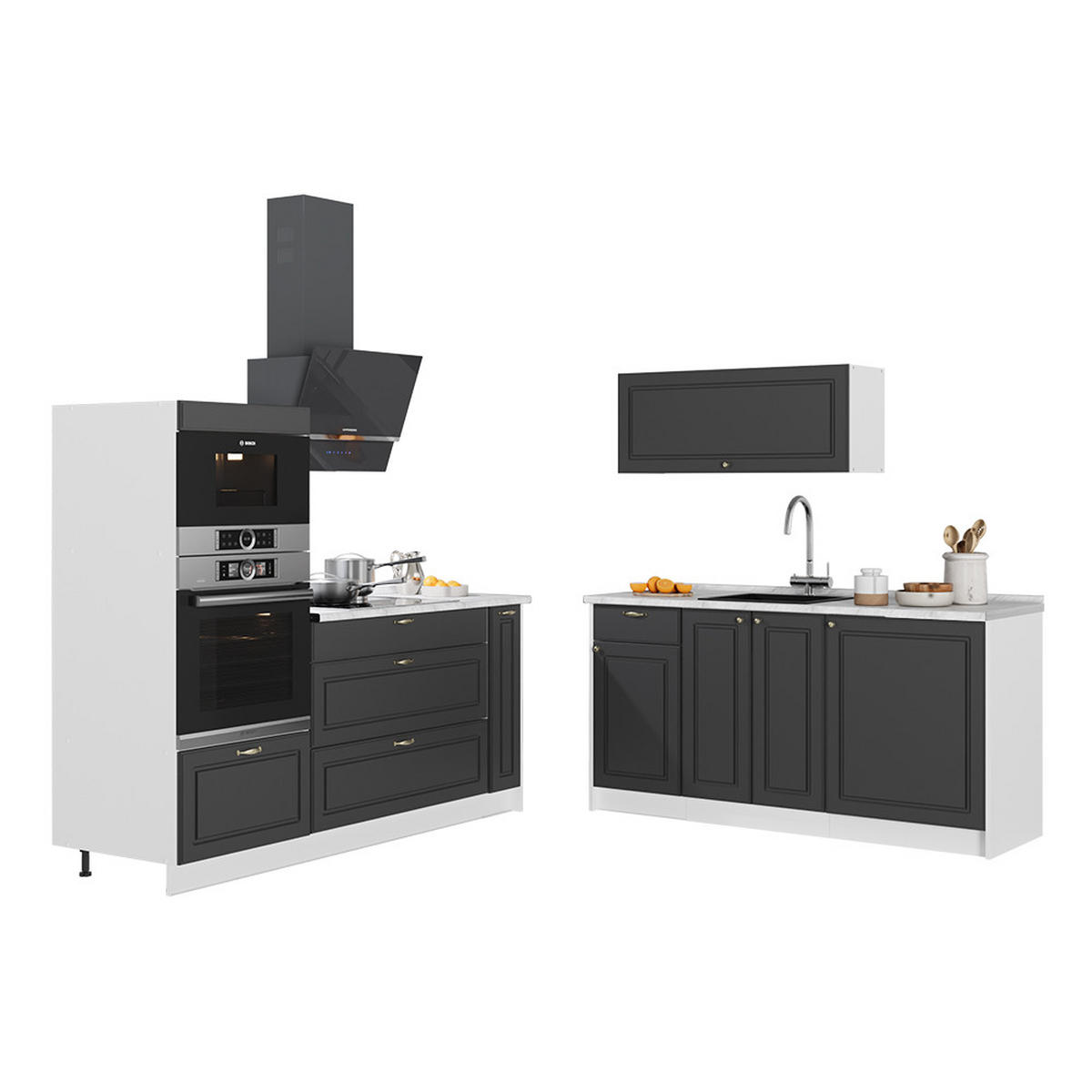 KUCHYNĚ Fame-Line, Anthrazit-Gold Landhaus/Bílá, 340 cm, PD Dub - bílá/antracitová, kompozitní dřevo (340/153.6/60cm) - Vicco