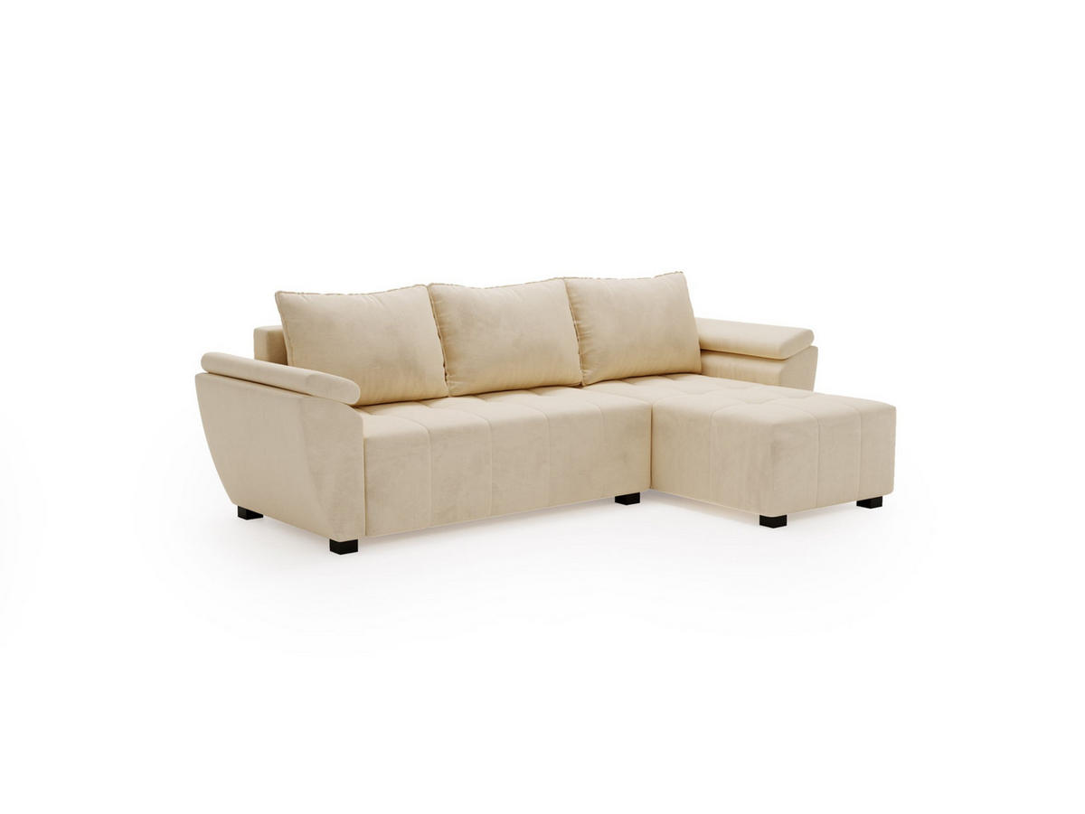 ECKSOFA ZEUS L Monolith 02 Rechts mit Schlaffunktion - Beige, Textil (251/140cm) - Bedante
