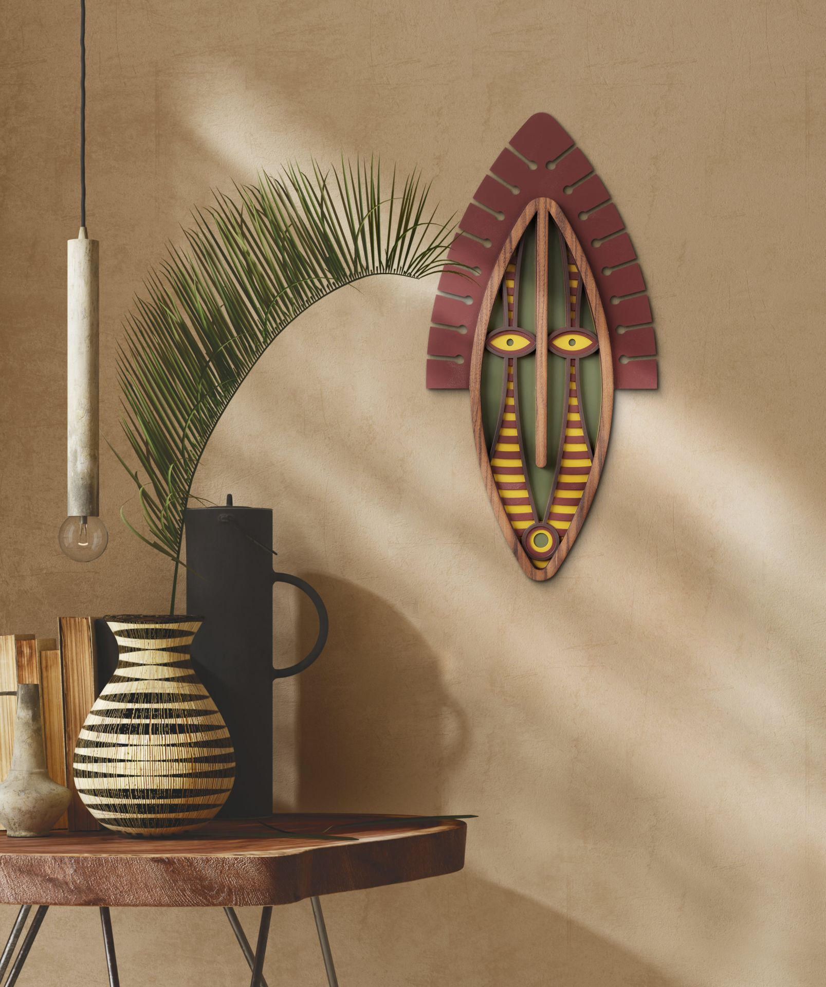 WANDDEKO MASKE 39/79 cm - Braun/Grün, Holzwerkstoff/Kunststoff (39/79/1cm) - KUNSTLOFT