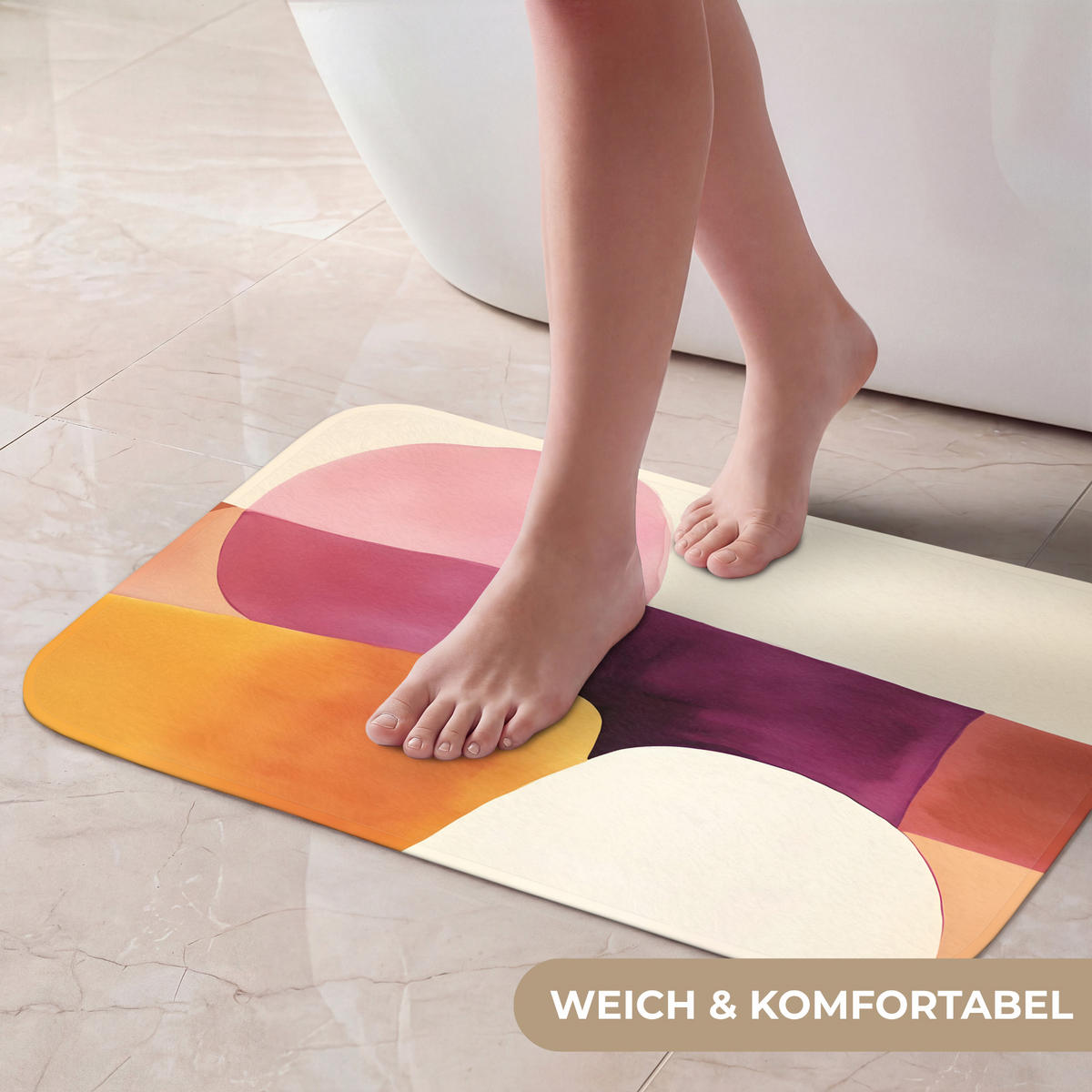 KOUPELNOVÁ PŘEDLOŽKA Tvary - abstraktní - barevné 60x40 cm - terakotová, textil/plast (60/40cm) - OnlyWow