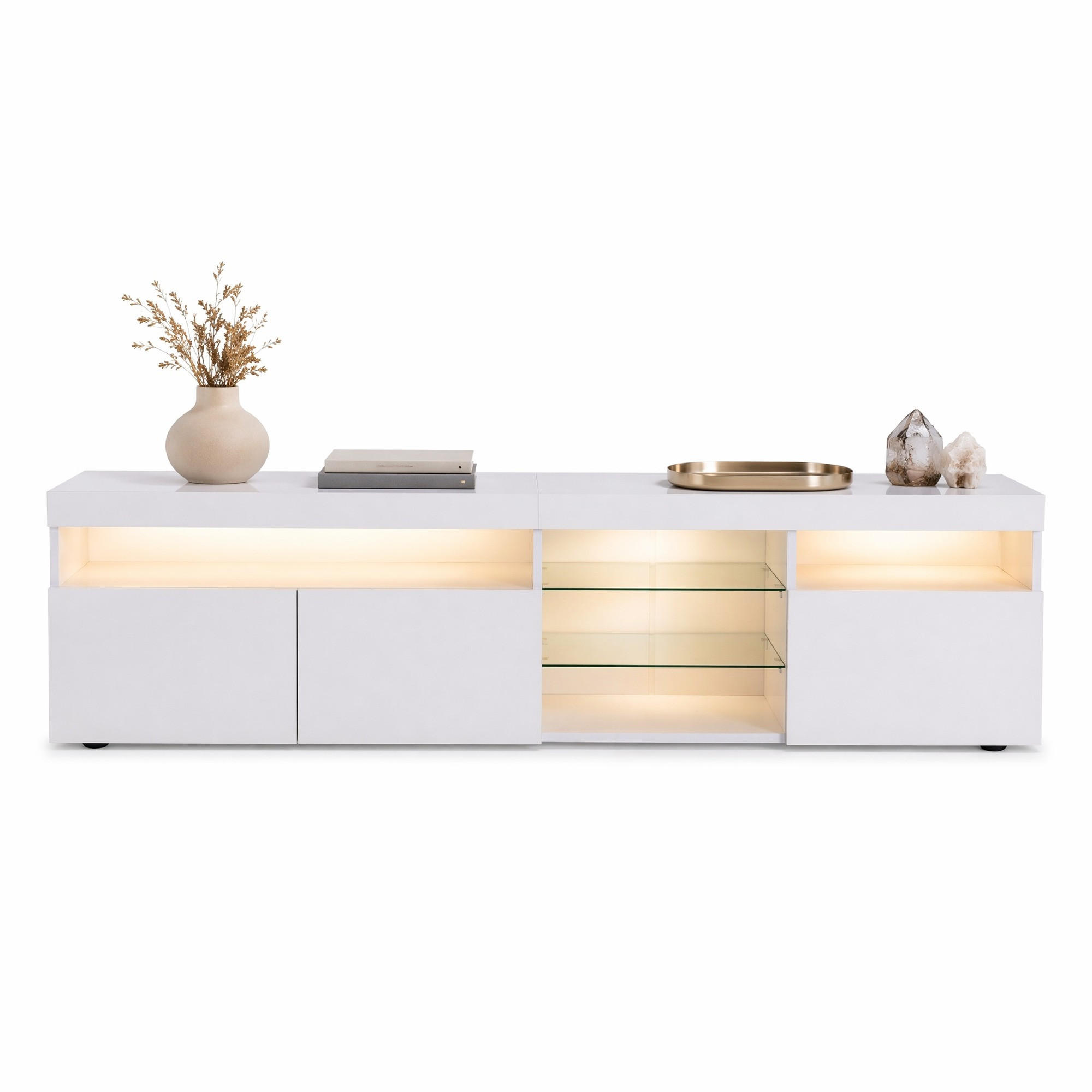 STILVORA TV STOLEK bílý s nastavitelným LED osvětlením a úložným prostorem, do obýváku a jídelny, 180×35×48 cm