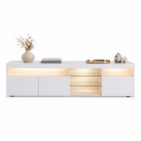 TV STOLEK bílý s nastavitelným LED osvětlením a úložným prostorem, do obýváku a jídelny, 180×35×48 cm - bílá, kov/kompozitní dřevo (180/45/35cm) - STILVORA