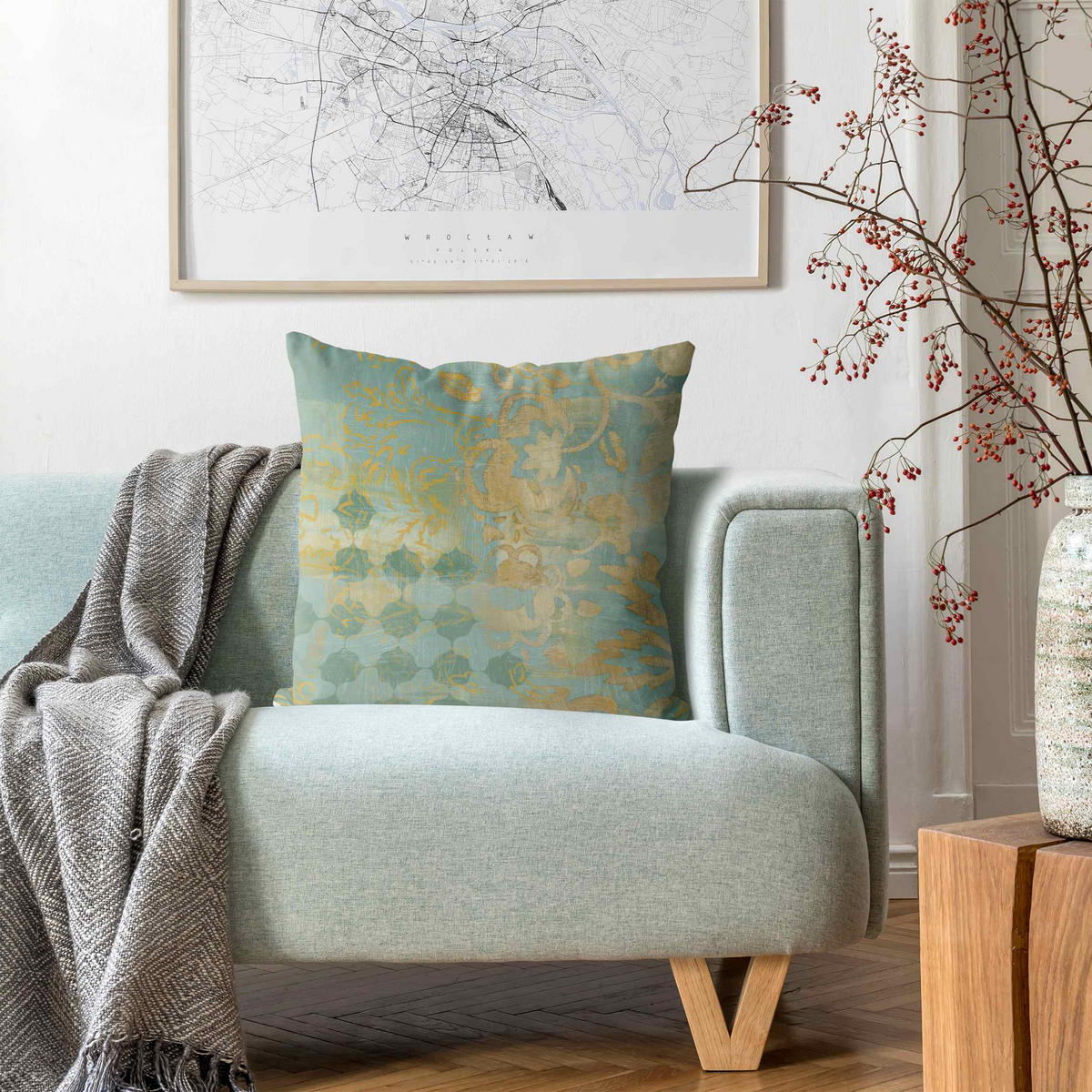 KISSENBEZUG Marokkanische Collage in Gold und Türkis II 40/40 cm - Goldfarben, Textil (40/40cm) - Bilderwelten