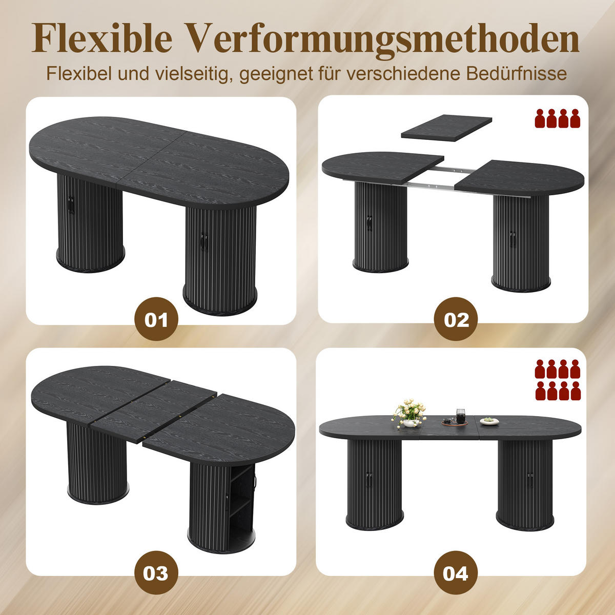 ESSTISCH Schwarz 150–190×80×75 cm mit Auszugmechanismus, verdecktem Staufach und Metallrahmen aus Holzwerkstoff - Schwarz, Holzwerkstoff (80/150/75cm) - Luhomfu
