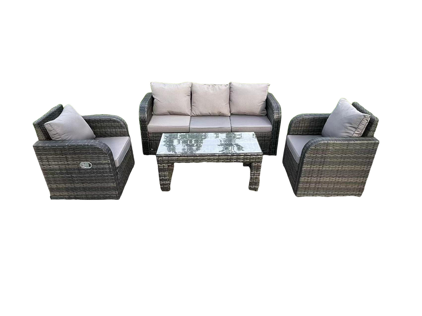 LOUNGESOFA Polyrattan 5-Sitzer - Dunkelgrau/Grau, Glas/Kunststoff - Fimous