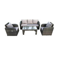 LOUNGESOFA Polyrattan 5-Sitzer - Dunkelgrau/Grau, Glas/Kunststoff - Fimous