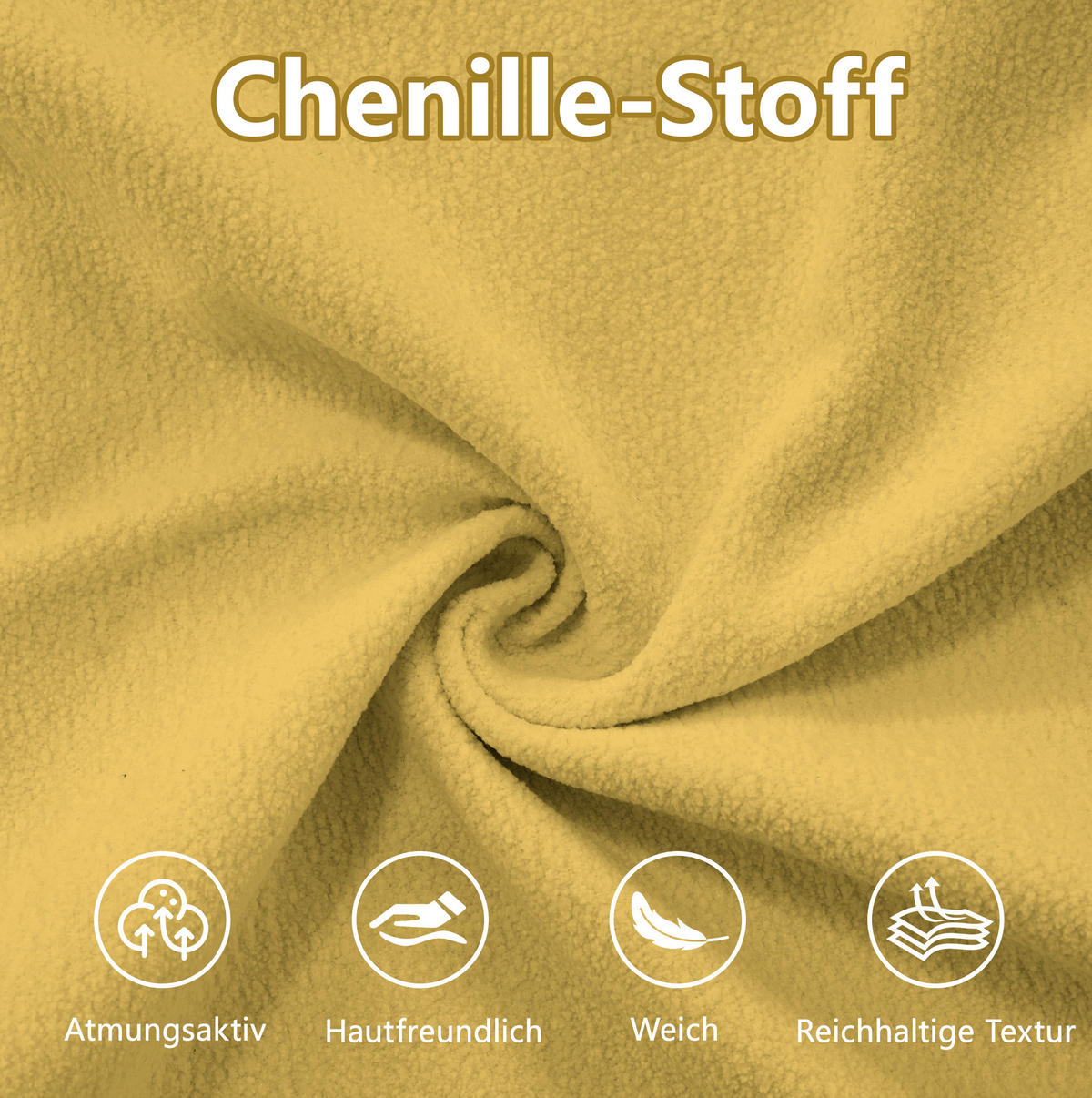 MODULARES Ecksofa aus Chenille 313x145x81 cm in Gelb mit Ottomane - Gelb, Textil (145/81/313cm) - Modfu