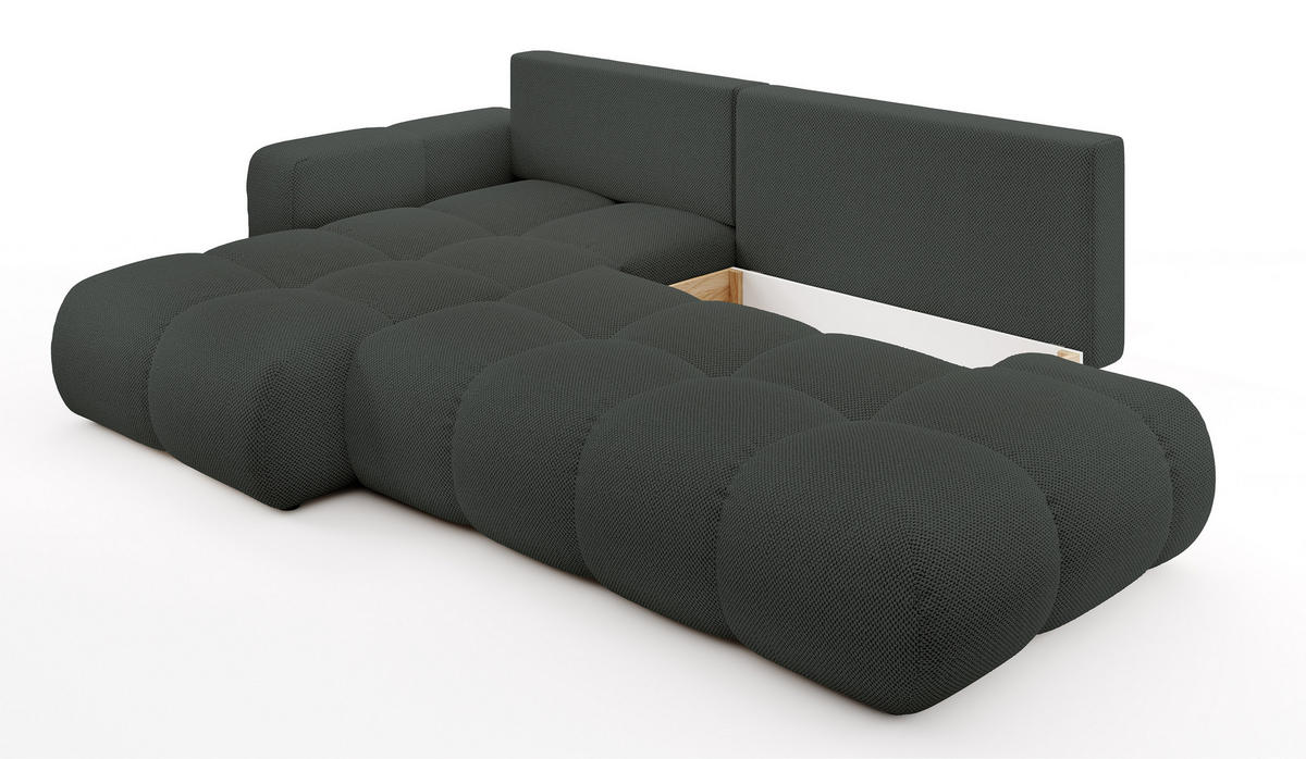 ECKSOFA L Form Hosio Dunkelgrau 286/177/88 cm Links mit Schlaffunktion - Dunkelgrau/Schwarz, Kunststoff/Textil (177/286cm) - AX Living