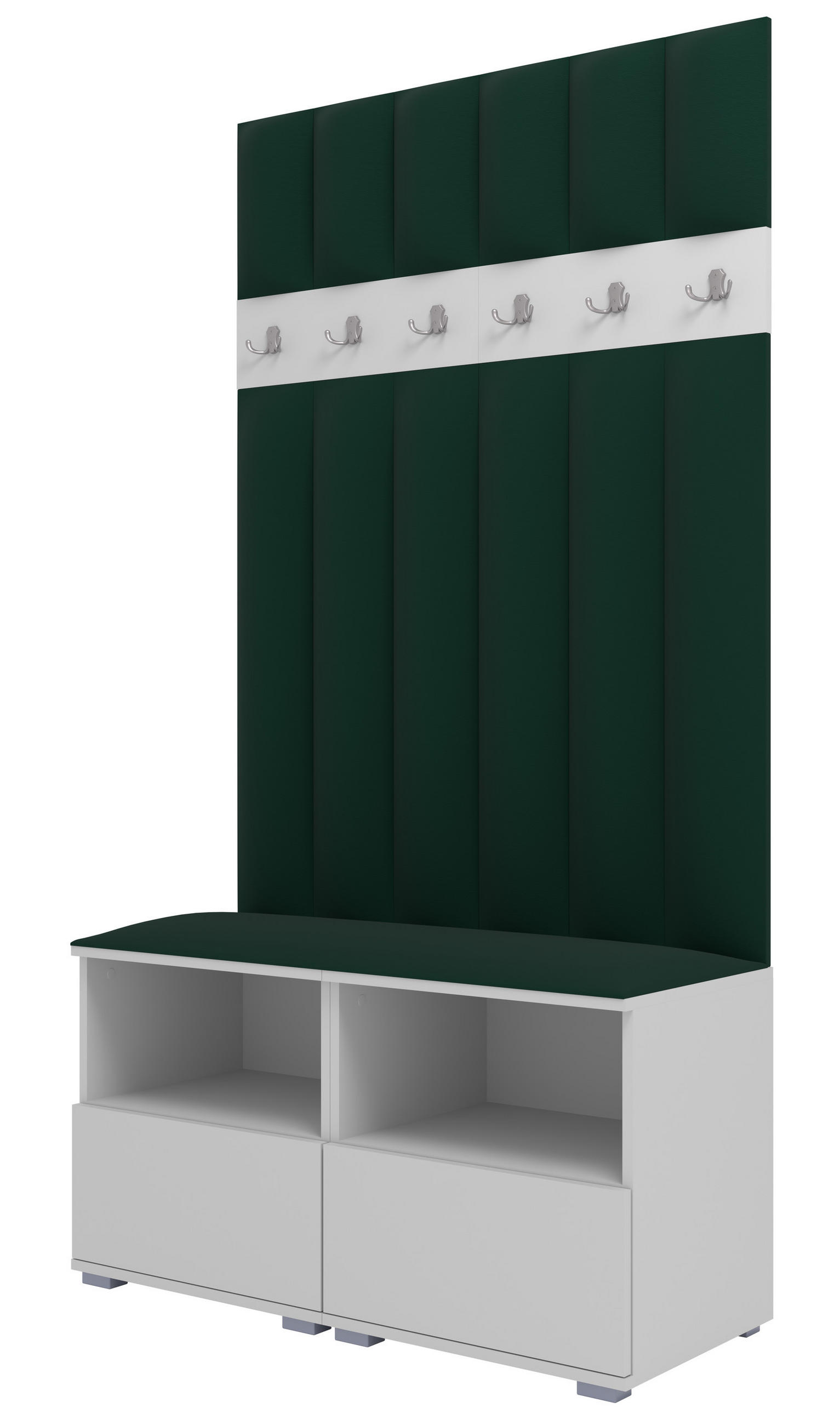 GEPOLSTERT Garderoben-Set Nela III LUX (Farbe Weiß + Stoff Trinity 28) - Dunkelgrün/Silberfarben, Holz/Holzwerkstoff (100/187/40cm) - Ravio
