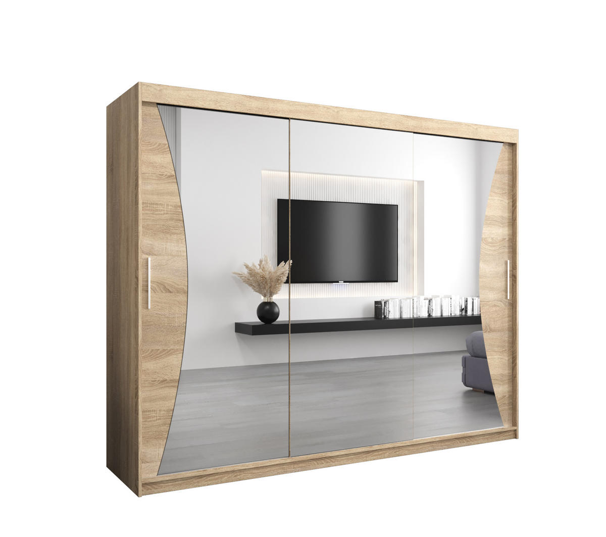 SCHWEBETÜRENSCHRANK 200/250/62 3-türig - Silberfarben/Sonoma Eiche, Holz/Kunststoff (250/200/62cm) - Abiks Möbel