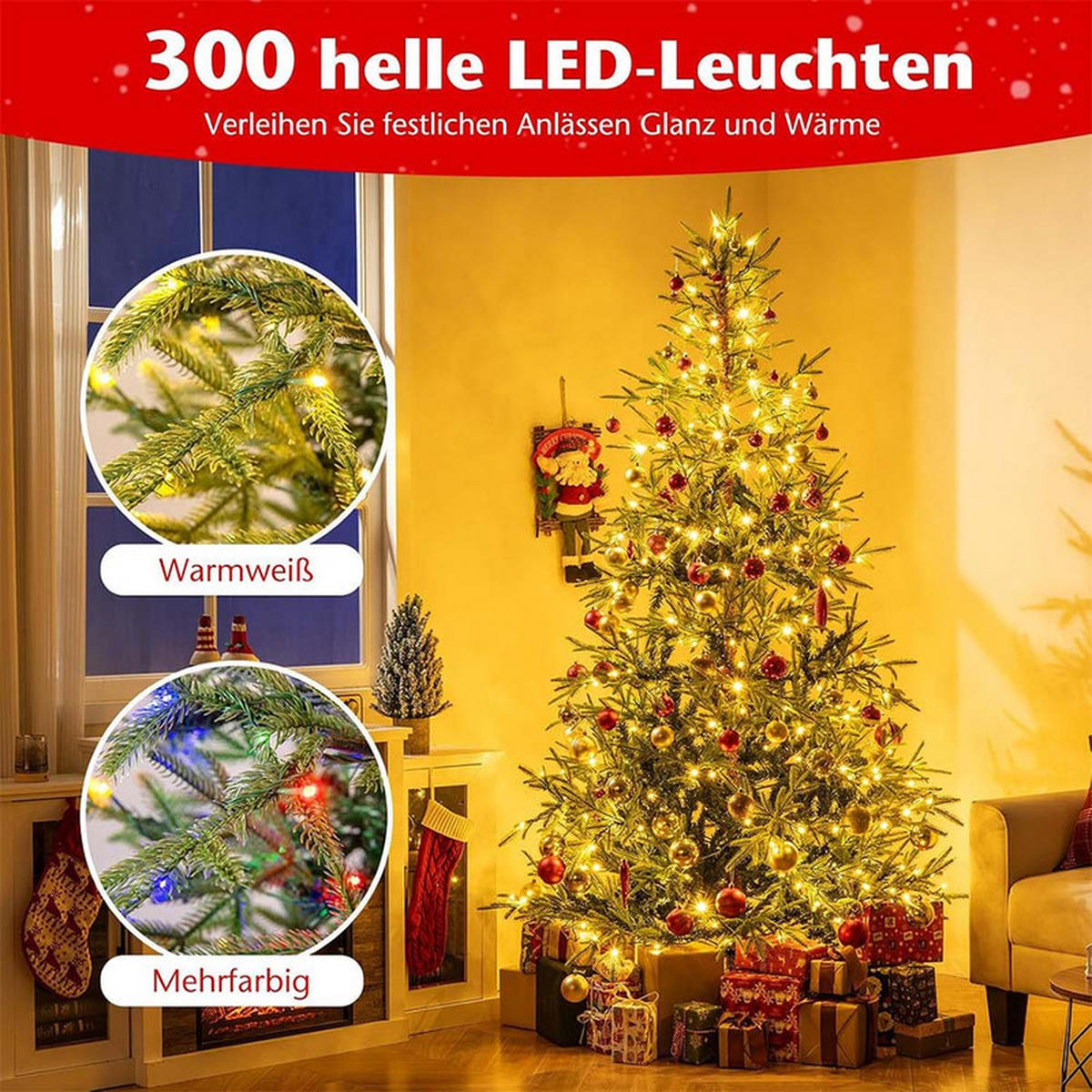 WEIHNACHTSBAUM mit 300 mehrfarbigen LEDs 210cm Grün - Grün, Metall (210cm) - COSTWAY
