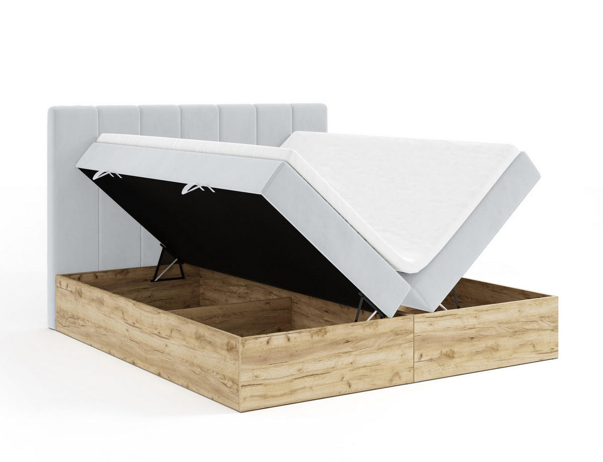 BOXBETT Doppelbett Jessen 180x200 cm Hellgrau - Hellgrau, Textil (180/200cm) - Fedve