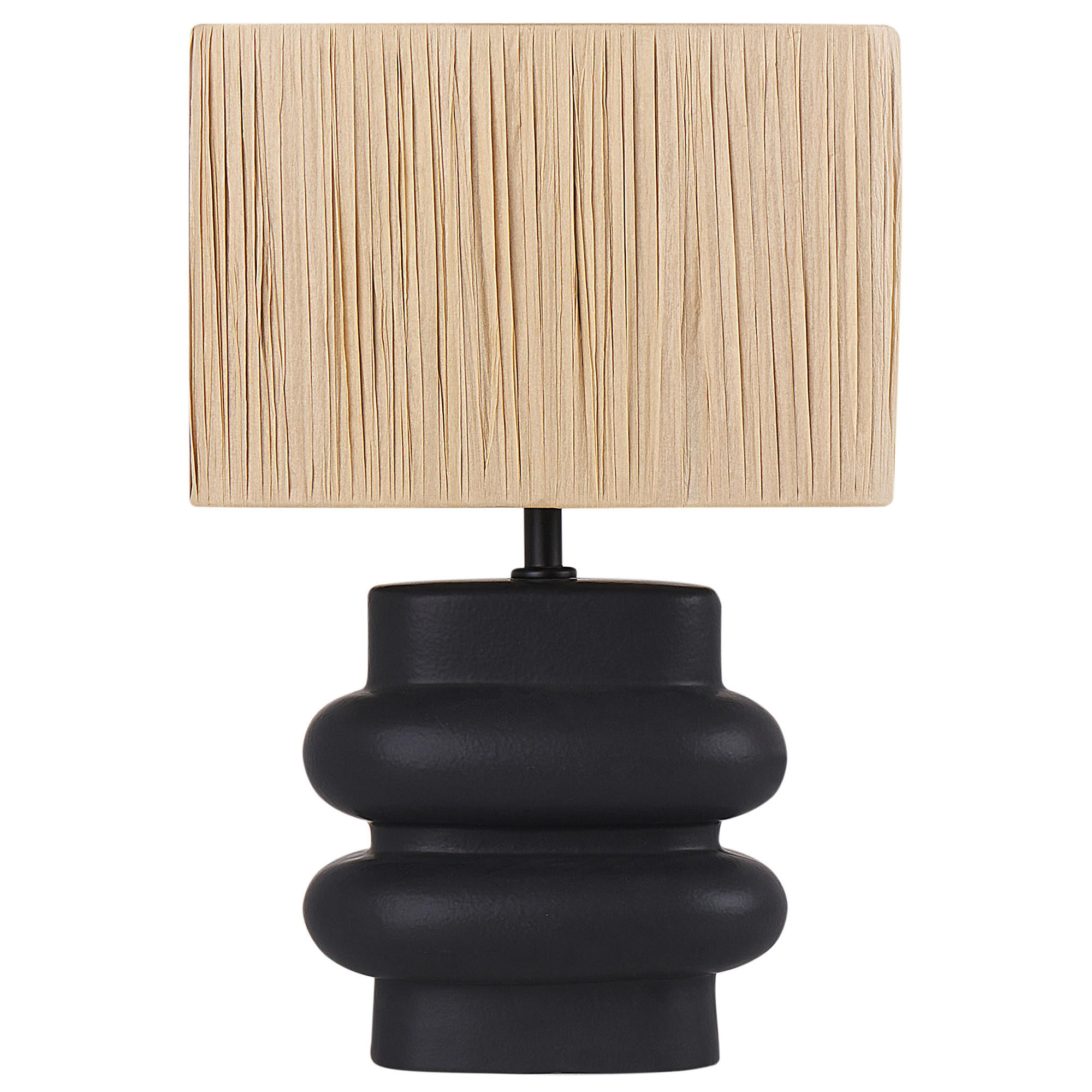 TISCHLEUCHTE Schwarz/Heller Holzfarbton Judy - Hellbraun/Schwarz, Keramik (28/28/42cm) - Beliani