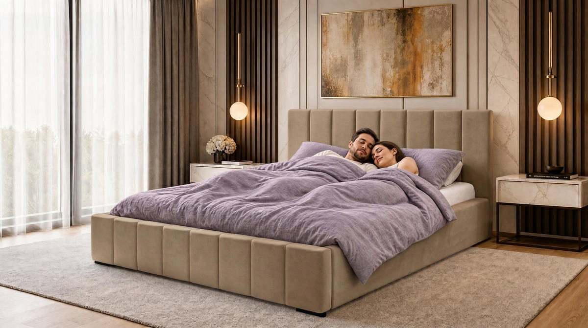 MARPUR Polsterbett NERO 180x200 cm mit Bettkasten und Lattenrost, Hellbraun - Chromfarben/Hellbraun, Holz/Holzwerkstoff (180/200cm) - Marpur