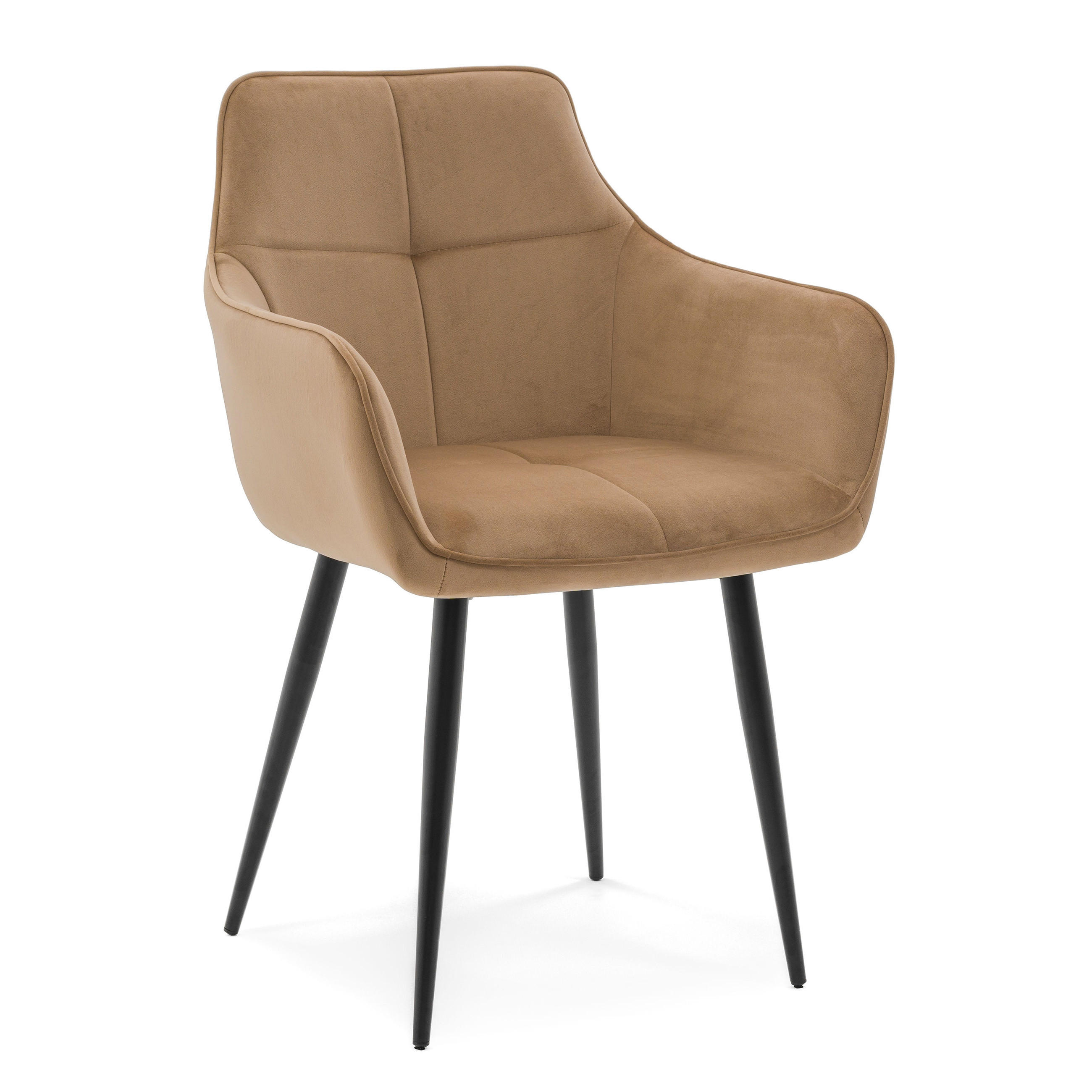 STUHL QUATTRO gepolstert mit Steppung - beige - Samt Velours - Beige/Schwarz, Textil/Metall (58/88/58cm) - NEW HOME
