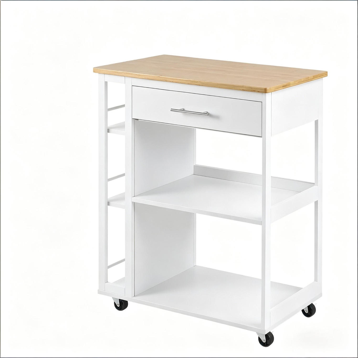 KÜCHENINSEL Mit Rädern, MIT SCHUBLADE UND OFFENEN REGALEN, Und Holzkorn, 73/38/88 cm - Weiß, Holzwerkstoff (38/88/73cm) - Rolipo