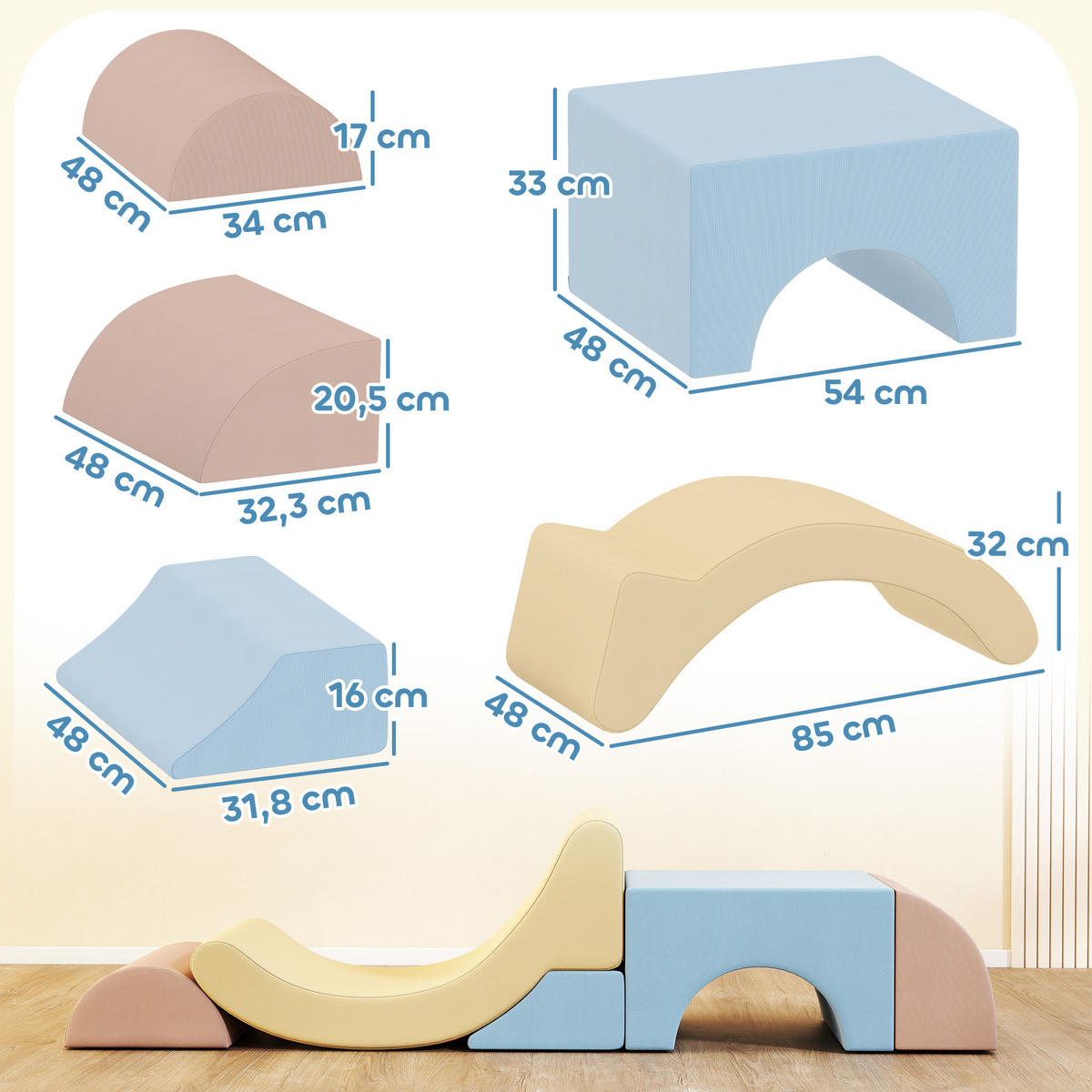 SCHAUMSTOFF-BAUSTEINE 5 Softbausteine Klettern Riesenbausteine Mehrfarbig - Multicolor, Textil (48/85cm) - AIYAPLAY