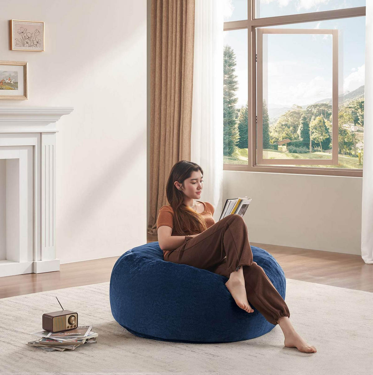 SITZSACK 3FT Blau Schaumstoff - Blau, Kunststoff (90/50/90cm) - Beauniv