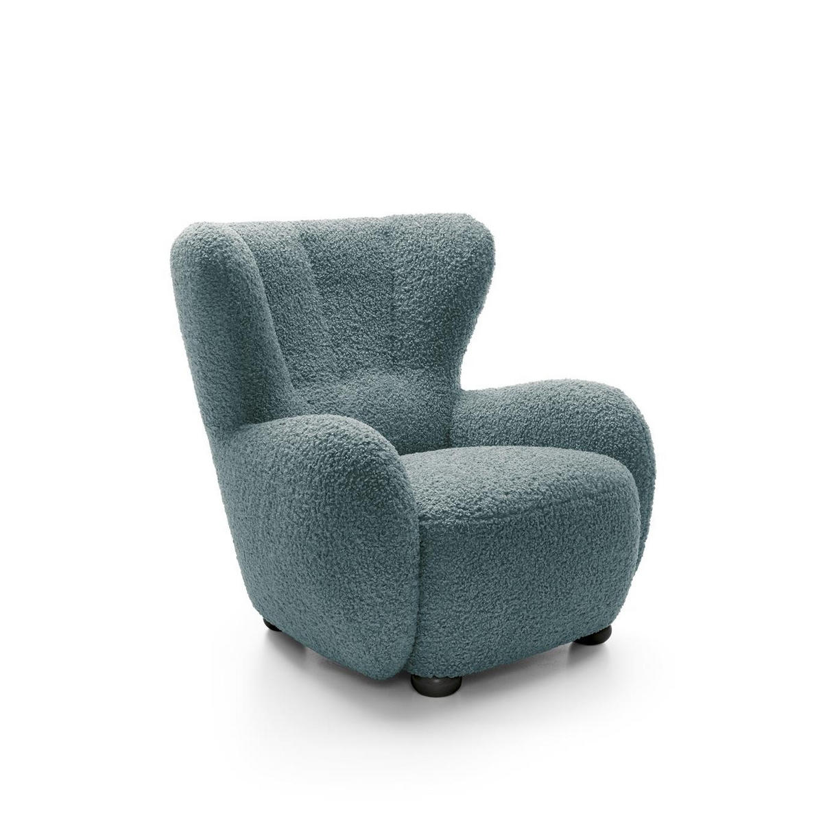 OHRENSESSEL Teddy Türkis, Buchenholz Bein, Sessel aus Boucle-Stoff - Türkis/Buchefarben, Holzwerkstoff/Textil (88/91/100cm) - Bettso
