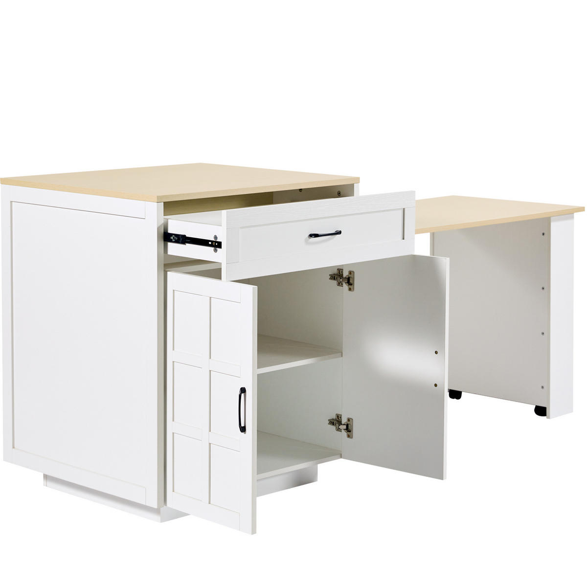 BARTISCH ausziehbar mit Stauraum 133-202 x 70 x 93,5 cm Weiß - Weiß, Holz (70/93.5/202cm) - Beauniv
