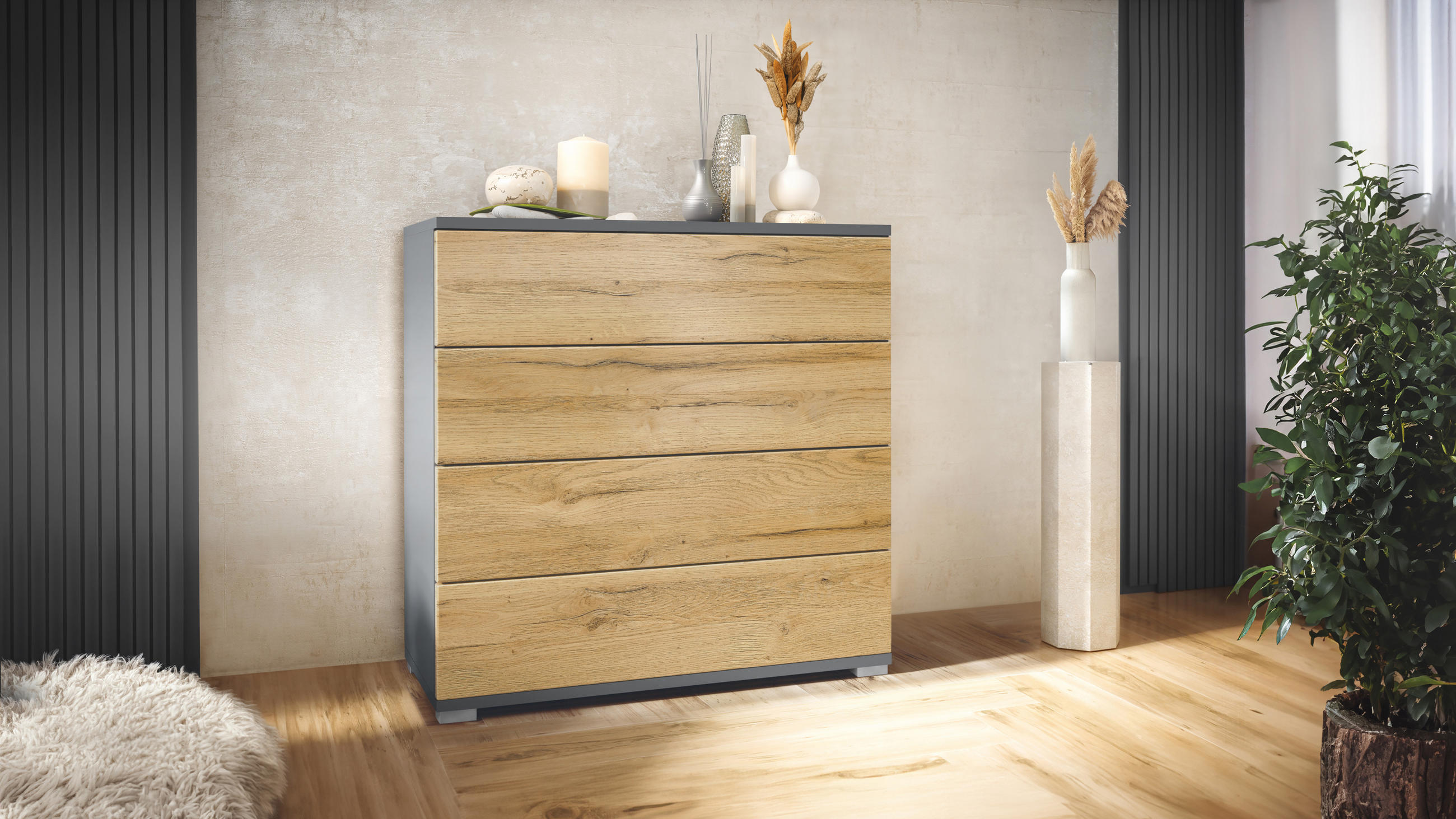 KOMMODE Pavos Eiche Natur - Eichefarben, Holzwerkstoff (76/76/35cm) - Vladon