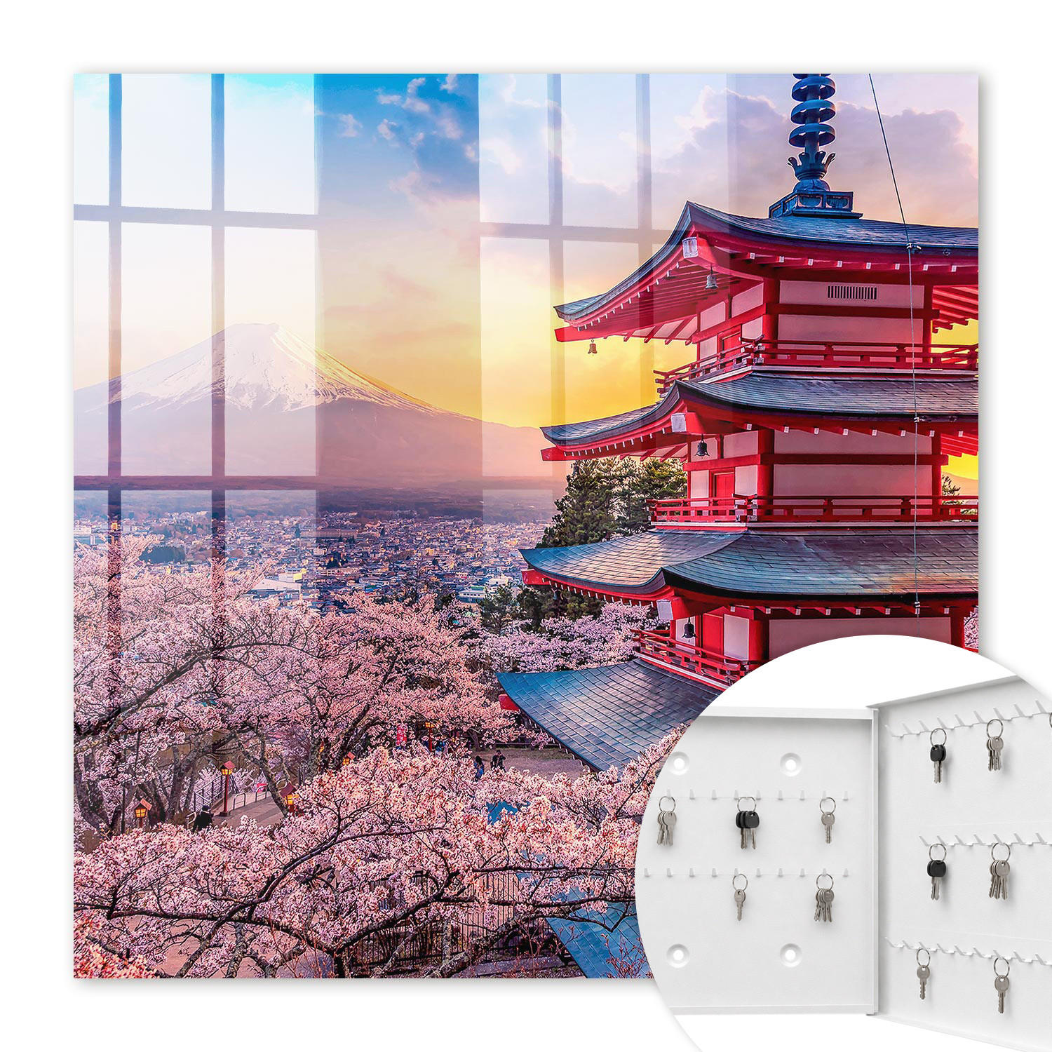 SCHLÜSSELBOX Weiß 30x30 cm – Türöffnung nach rechts - Japanische Harmonie - Pink, Metall (30/30/5cm) - TULUP