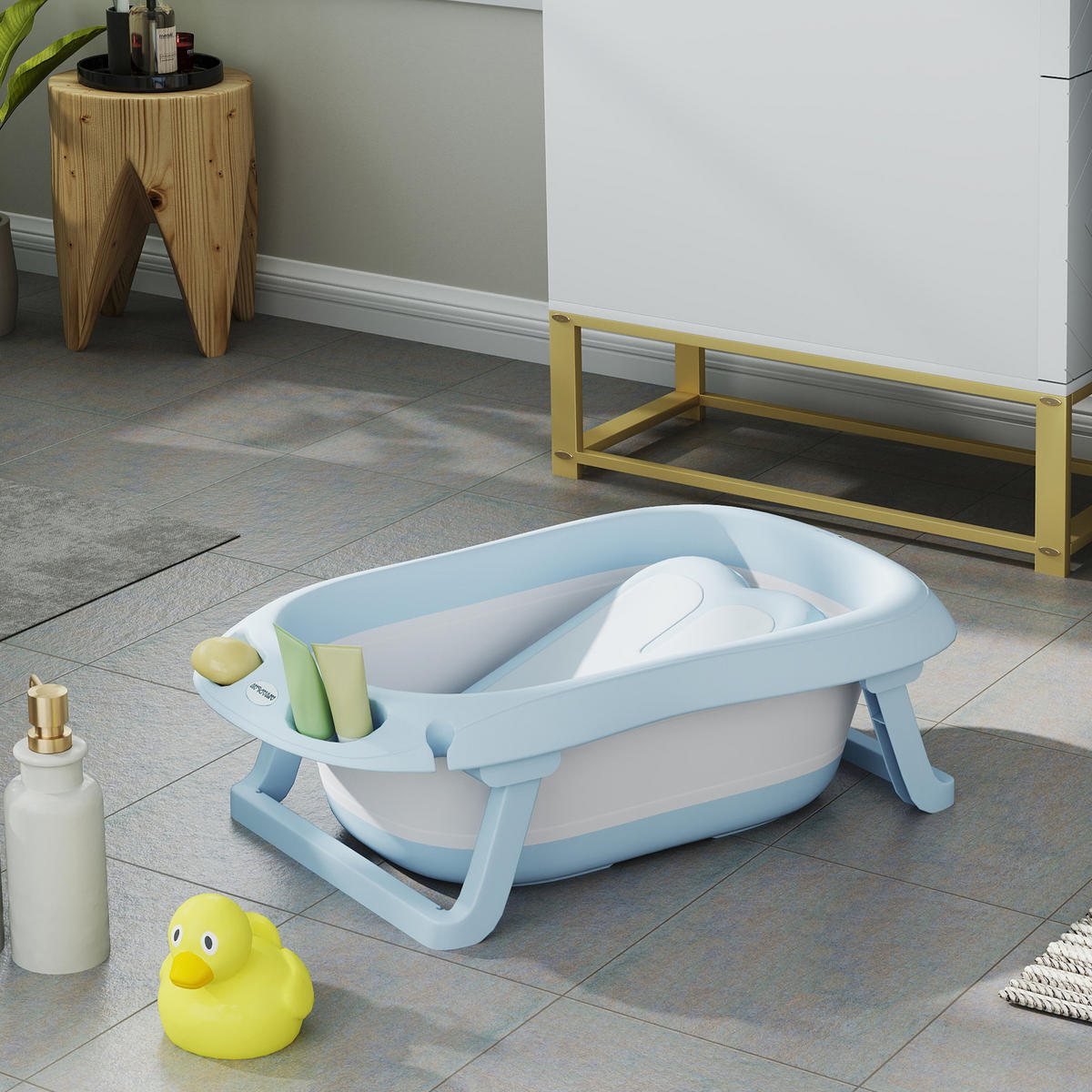 2ER -Set Babybadewanne, faltbar Baby Bathtub mit Gestell, rutschfest Babywanne - Hellblau, Kunststoff (48/83cm) - AIYAPLAY