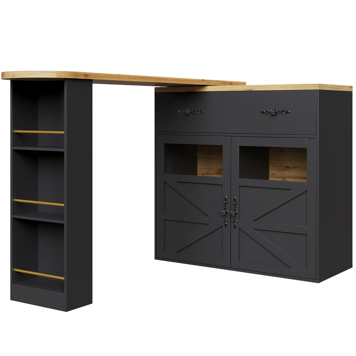 KÜCHENINSEL aus MDF 138-204x39x104cm in Schwarz mit 360° Drehfunktion - Schwarz, Holzwerkstoff (39/104/204cm) - Modfu