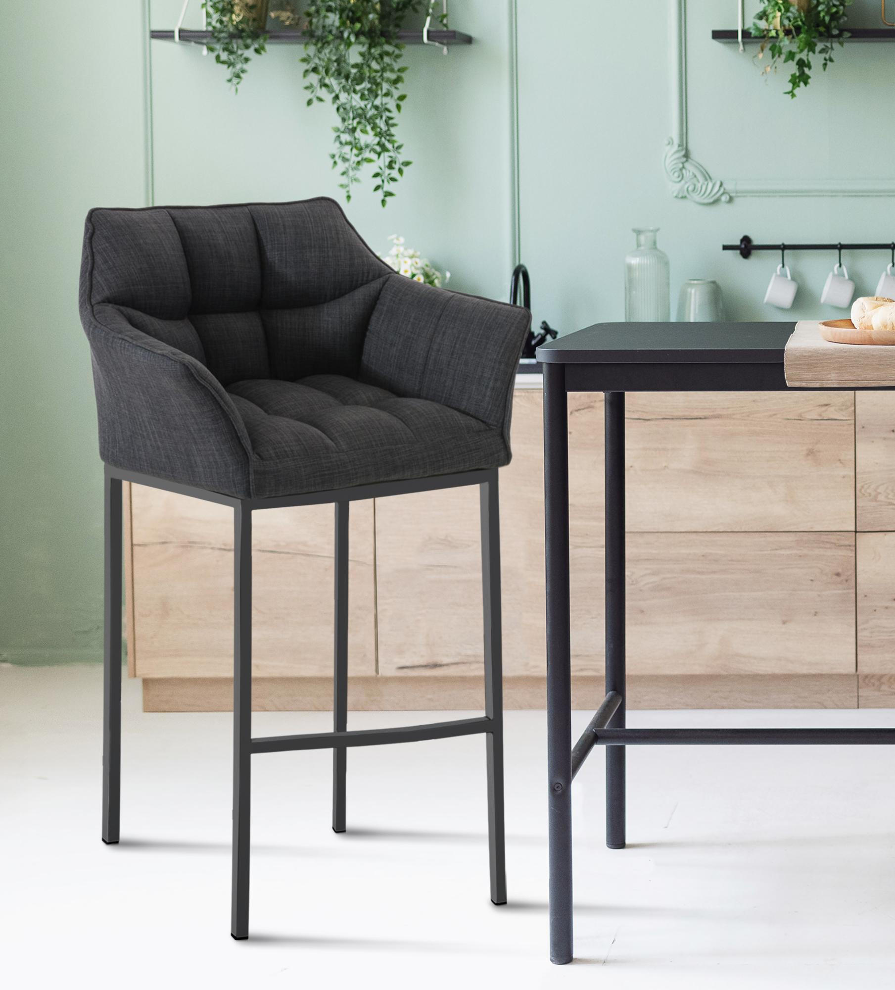 BARHOCKER 2er Set Stoff dunkelgrau - Dunkelgrau/Schwarz, Textil/Metall (64/110/48cm) - CLP