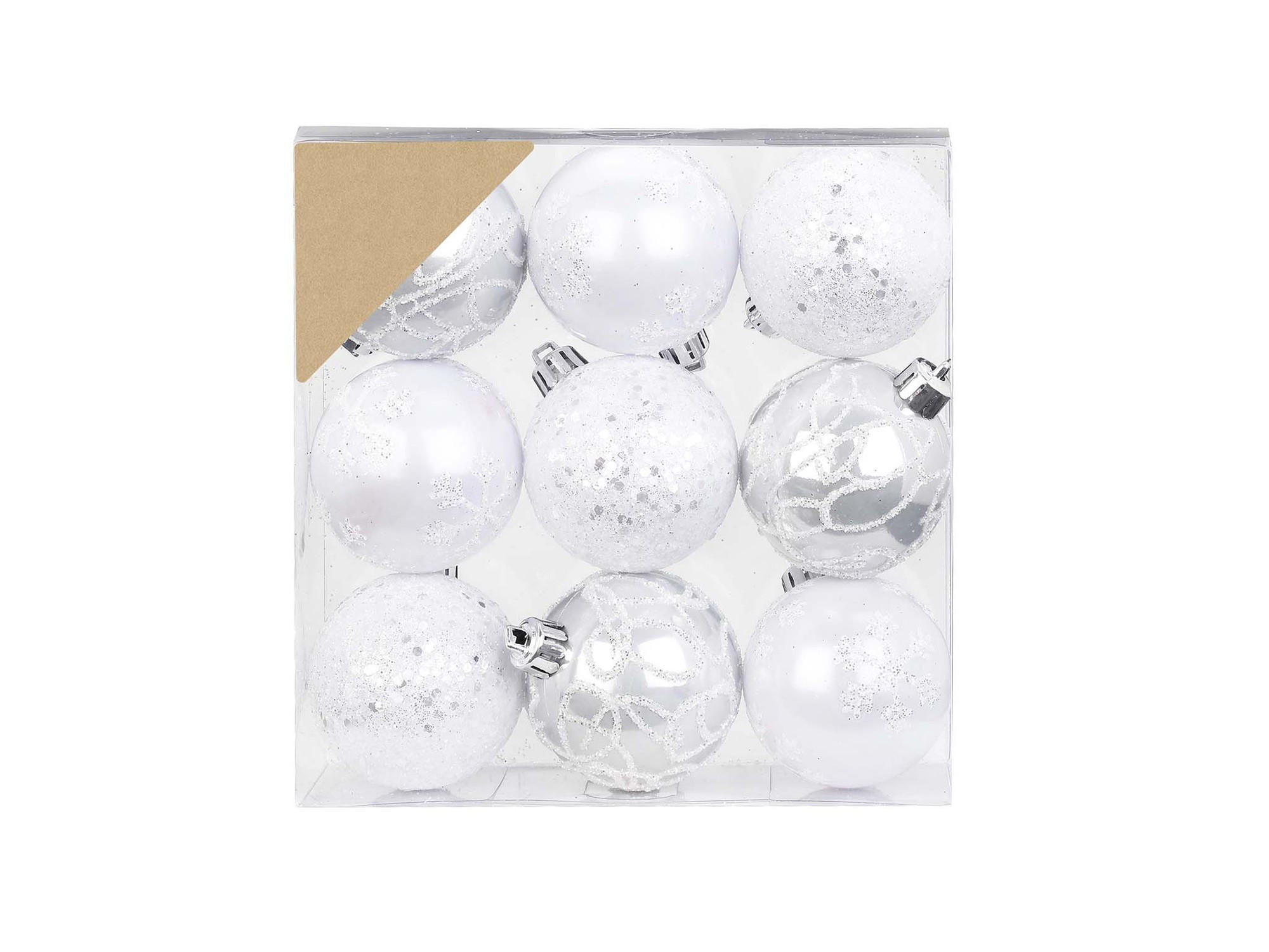WEIHNACHTSORNAMENTE 9er-Set Ornamente weiß Mix 6 cm - Weiß, Kunststoff (6/6/6cm) - LAALU