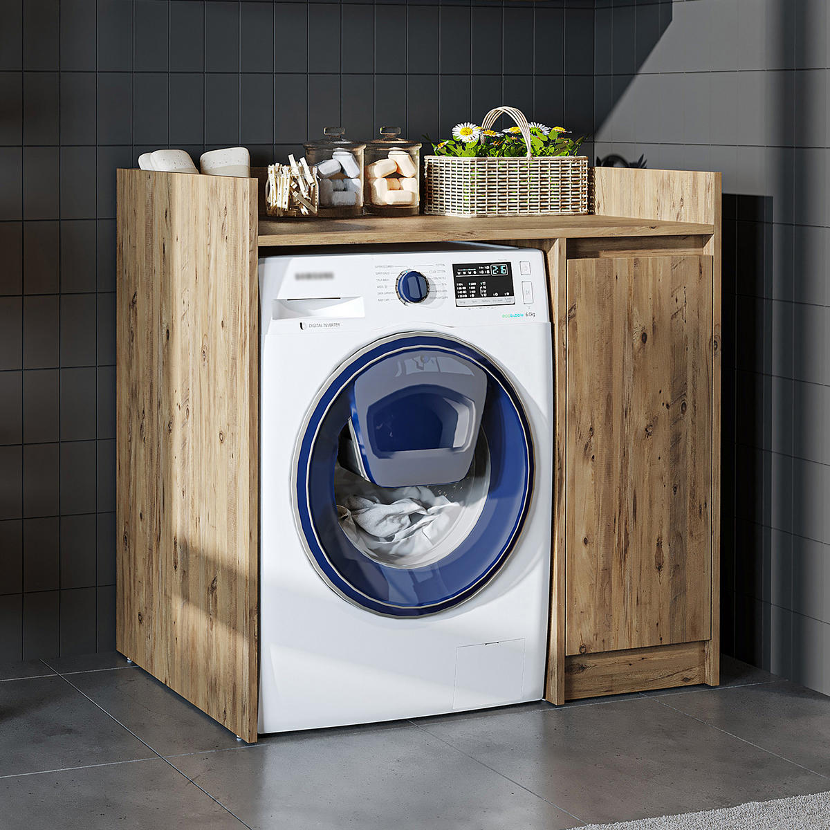 WASCHMASCHINENSCHRANK DERIN-II 100cm Breit, 99cm Hoch - Eichefarben, Holzwerkstoff (100/99/60cm)