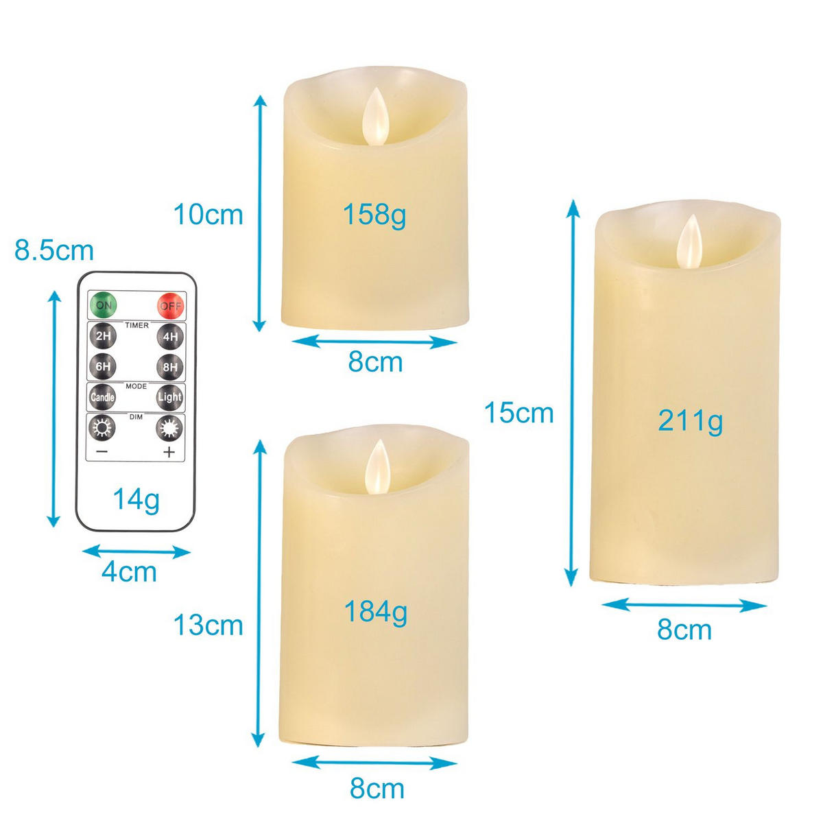 LED KERZEN (3er-Set) - Weiß, Naturmaterialien (8/8/15cm) - Intirilife